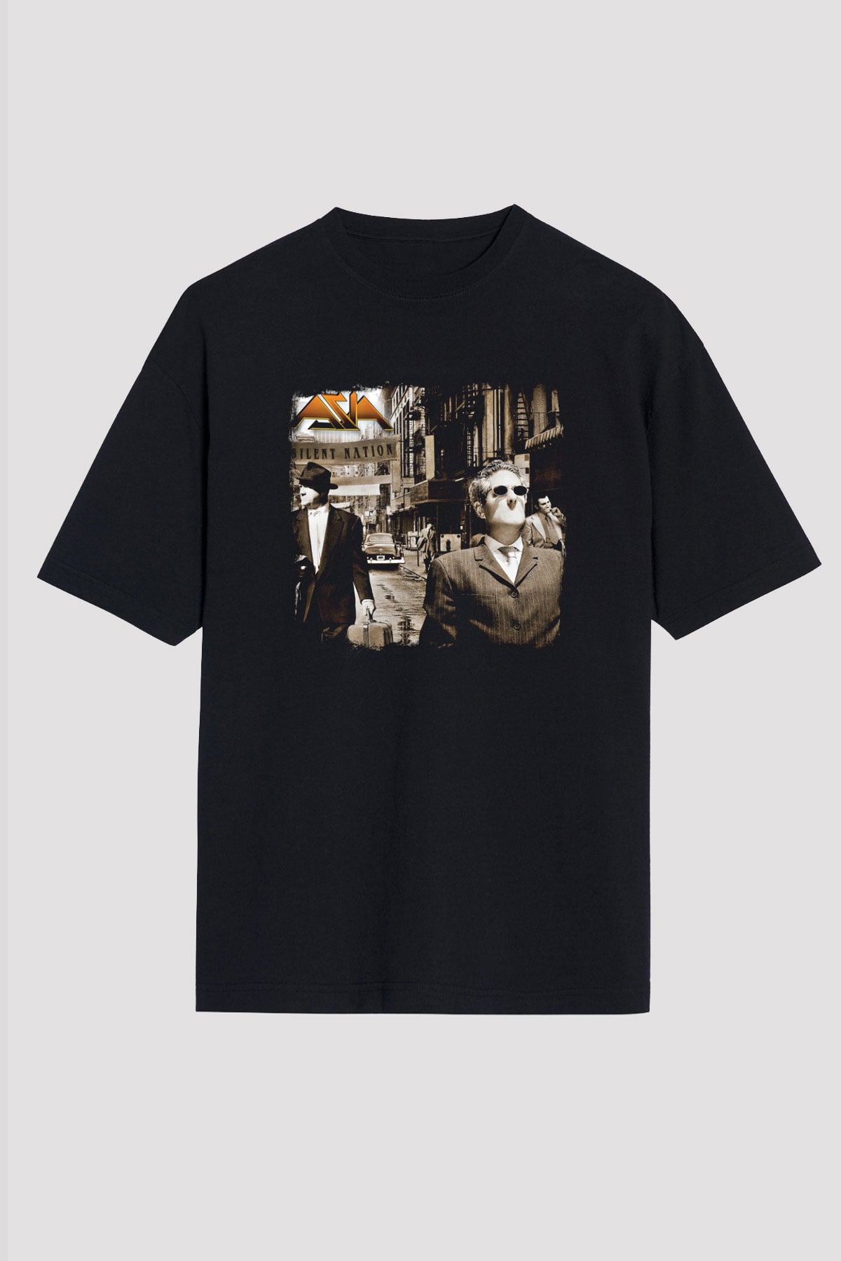 Asia Baskılı Unisex Siyah Oversize Tişört