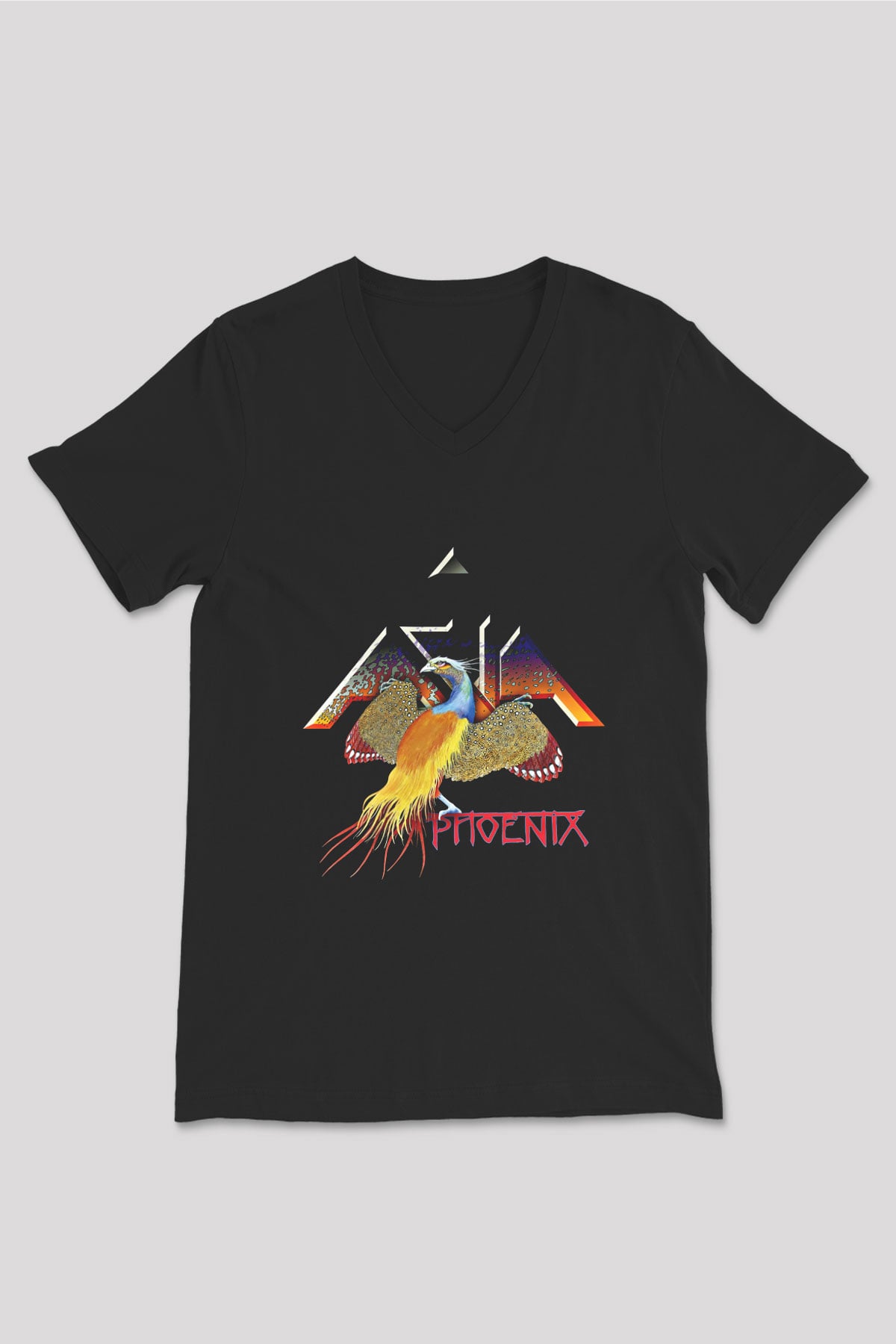 Asia Baskılı Unisex Siyah V Yaka Tişört