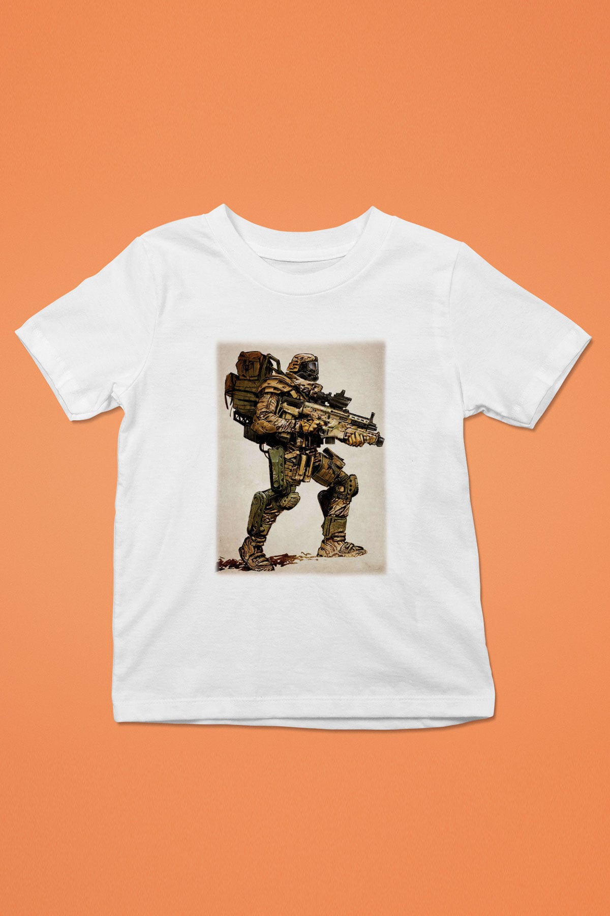 Asker Baskılı Beyaz Unisex Çocuk Tişört