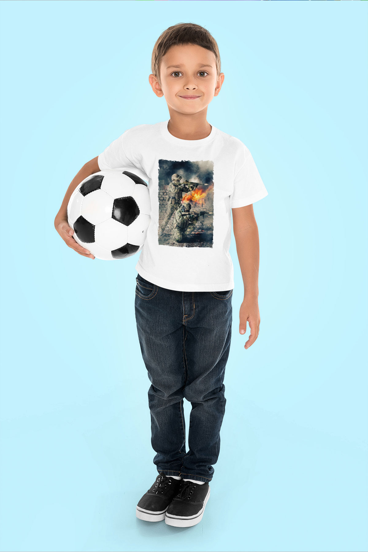 Asker Beyaz Unisex Çocuk Tişört