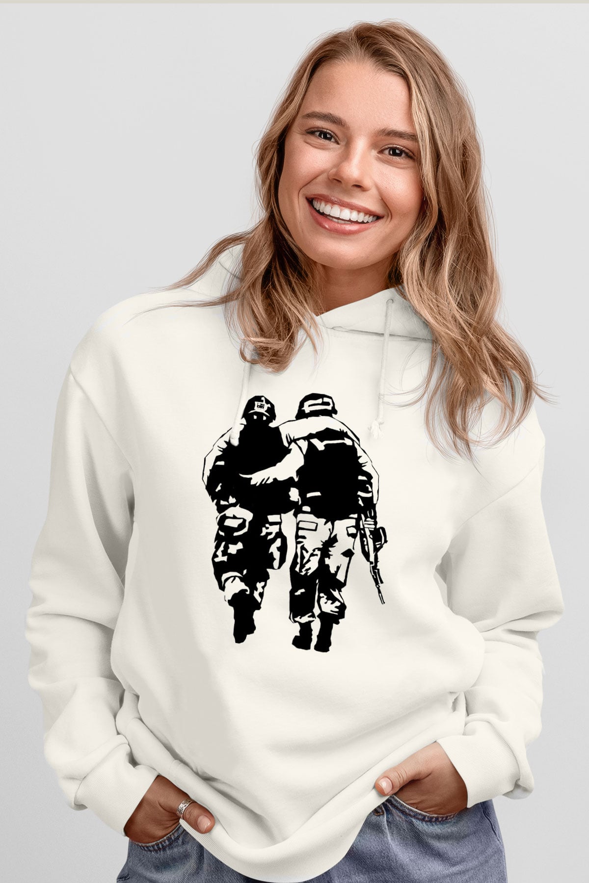 Asker Beyaz Unisex Hoodie