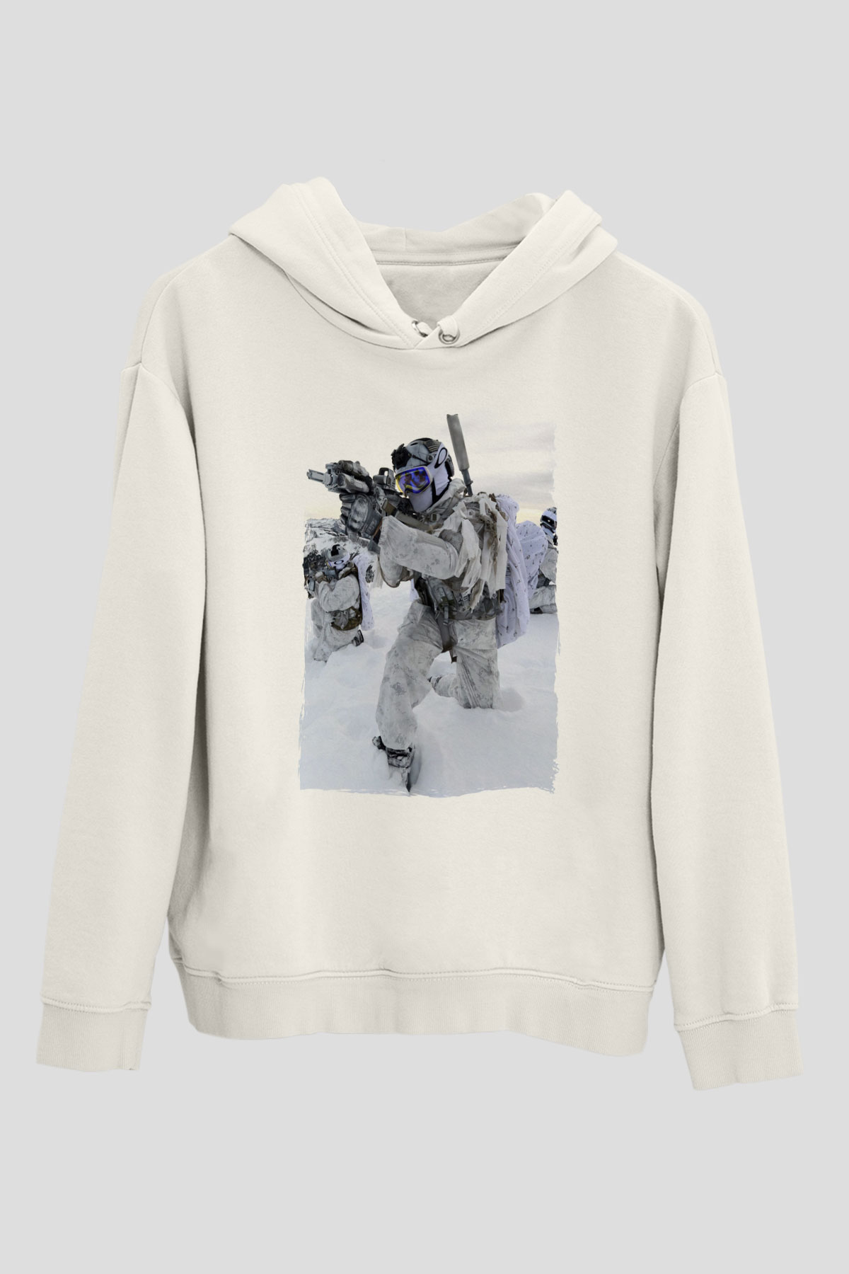 Asker Beyaz Unisex Kapüşonlu Sweatshirt