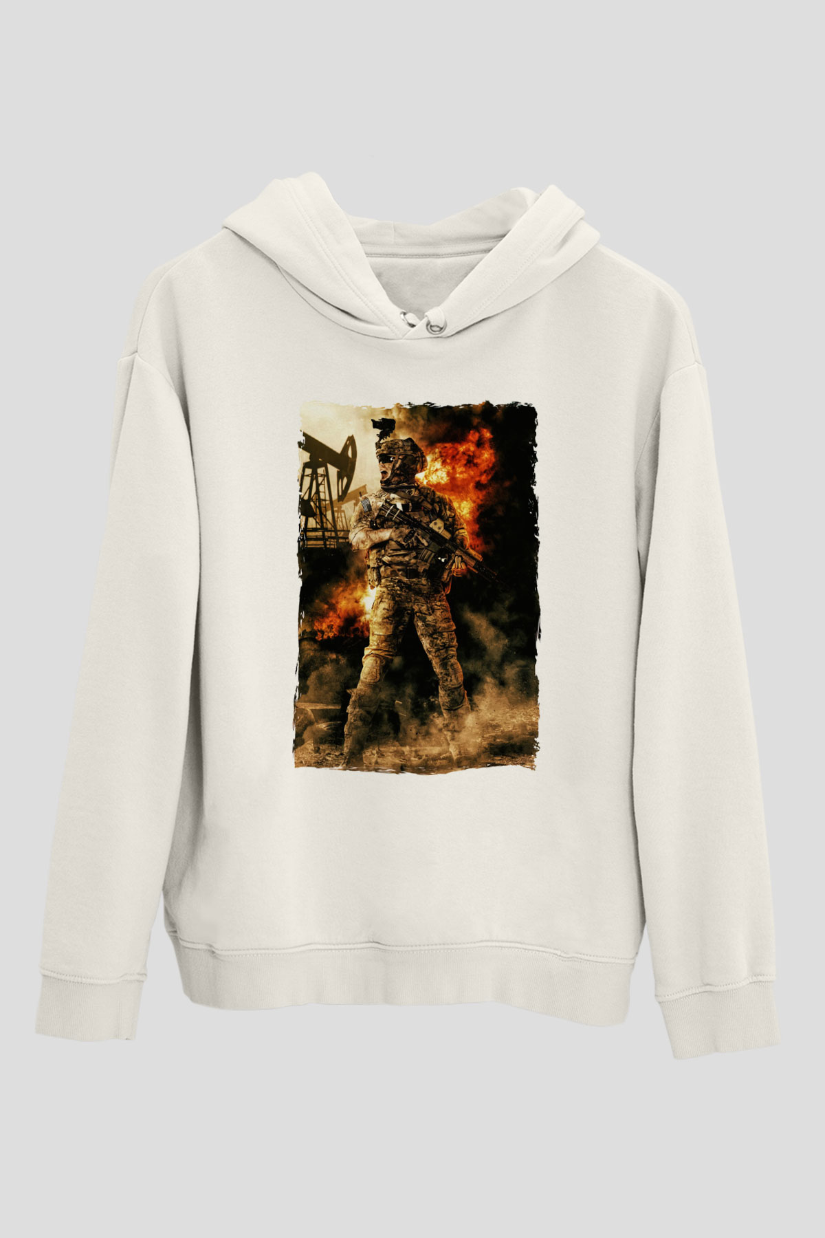 Asker Beyaz Unisex Kapüşonlu Sweatshirt