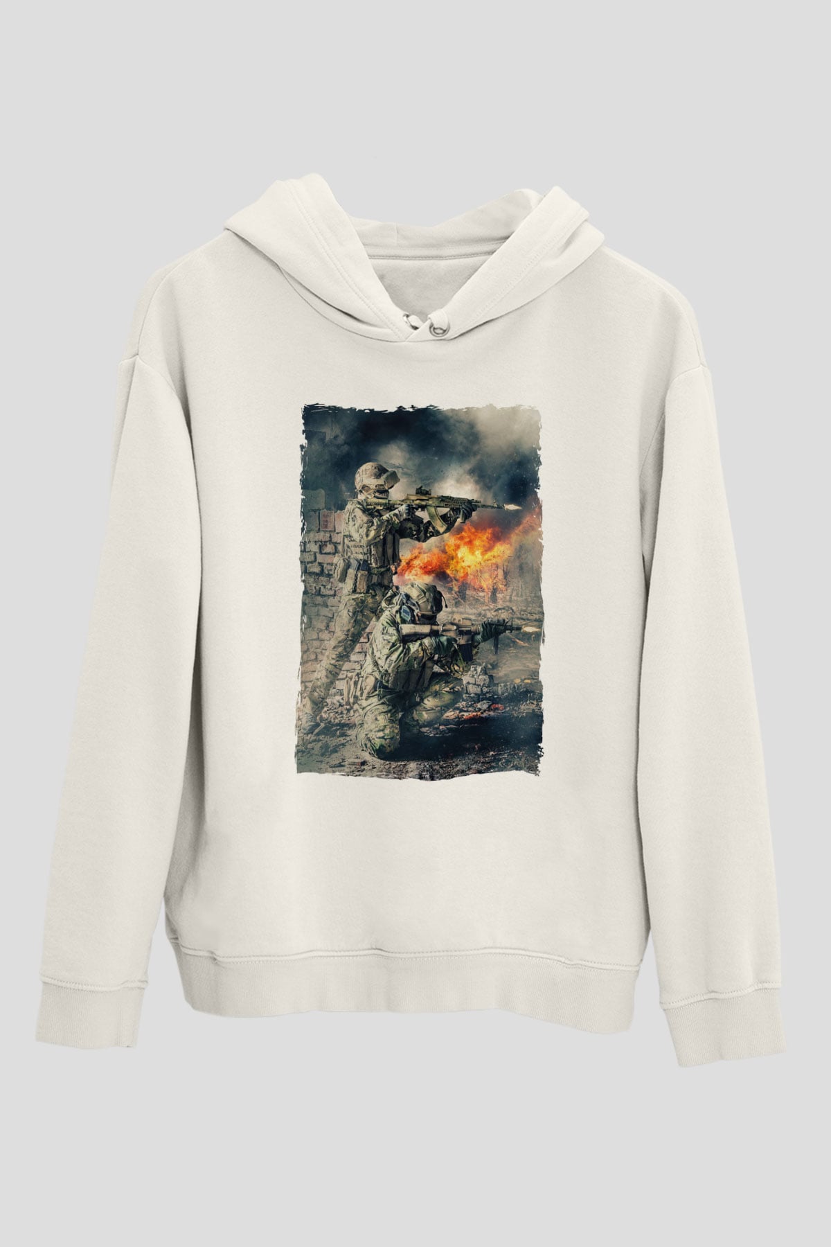 Asker Beyaz Unisex Kapüşonlu Sweatshirt