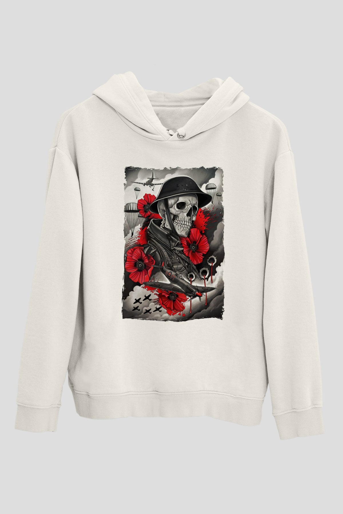 Asker Beyaz Unisex Kapüşonlu Sweatshirt