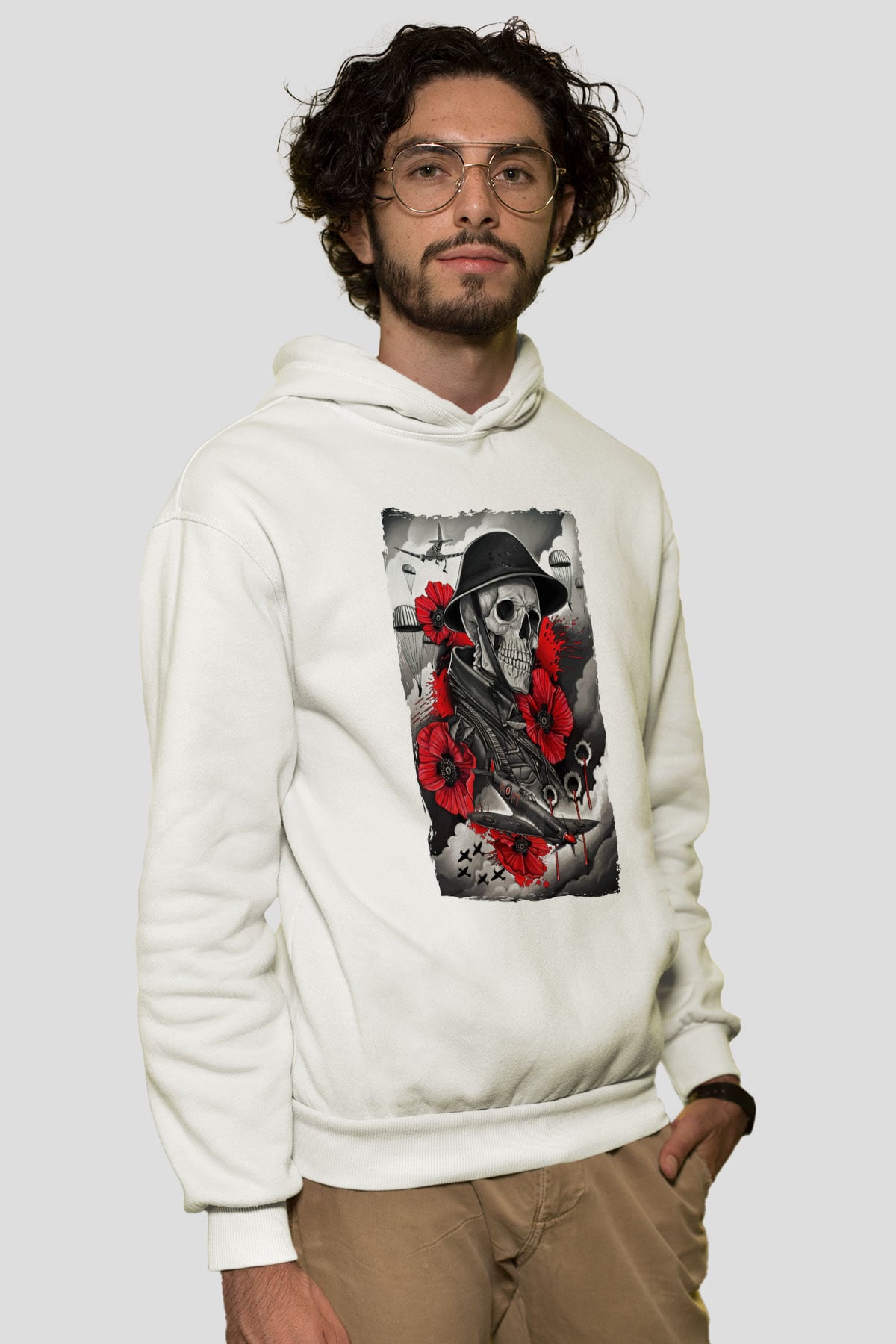 Asker Beyaz Unisex Kapüşonlu Sweatshirt