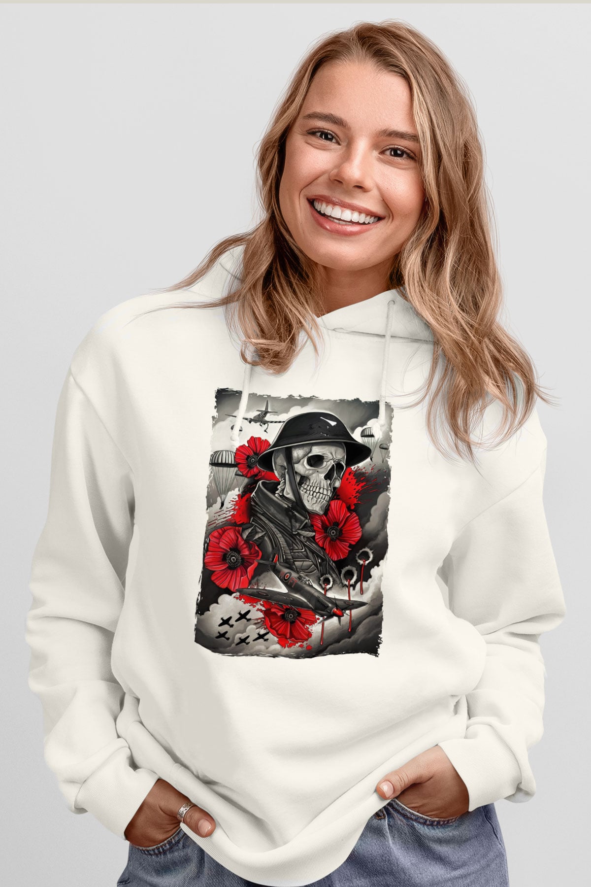 Asker Beyaz Unisex Kapüşonlu Sweatshirt