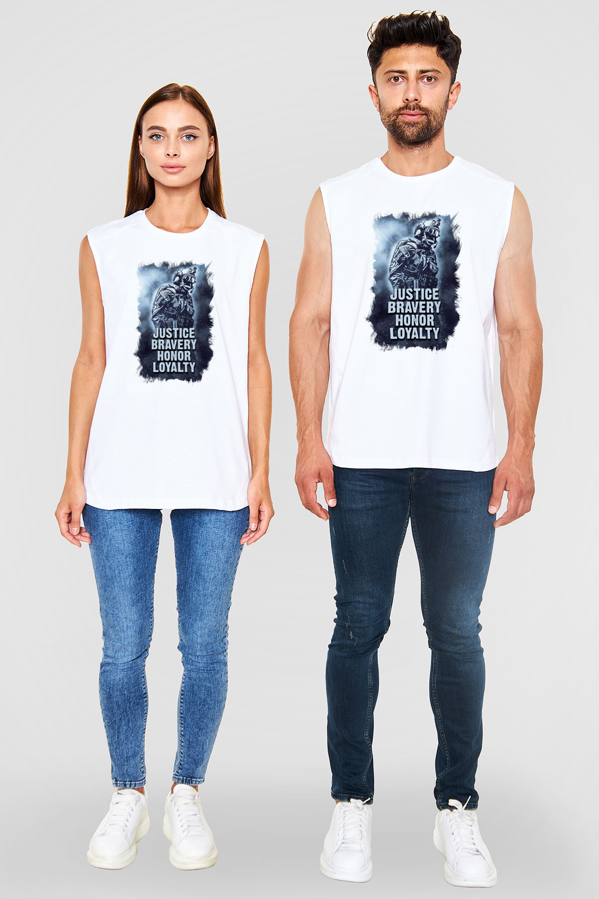 Asker Beyaz Unisex Kolsuz Tişört