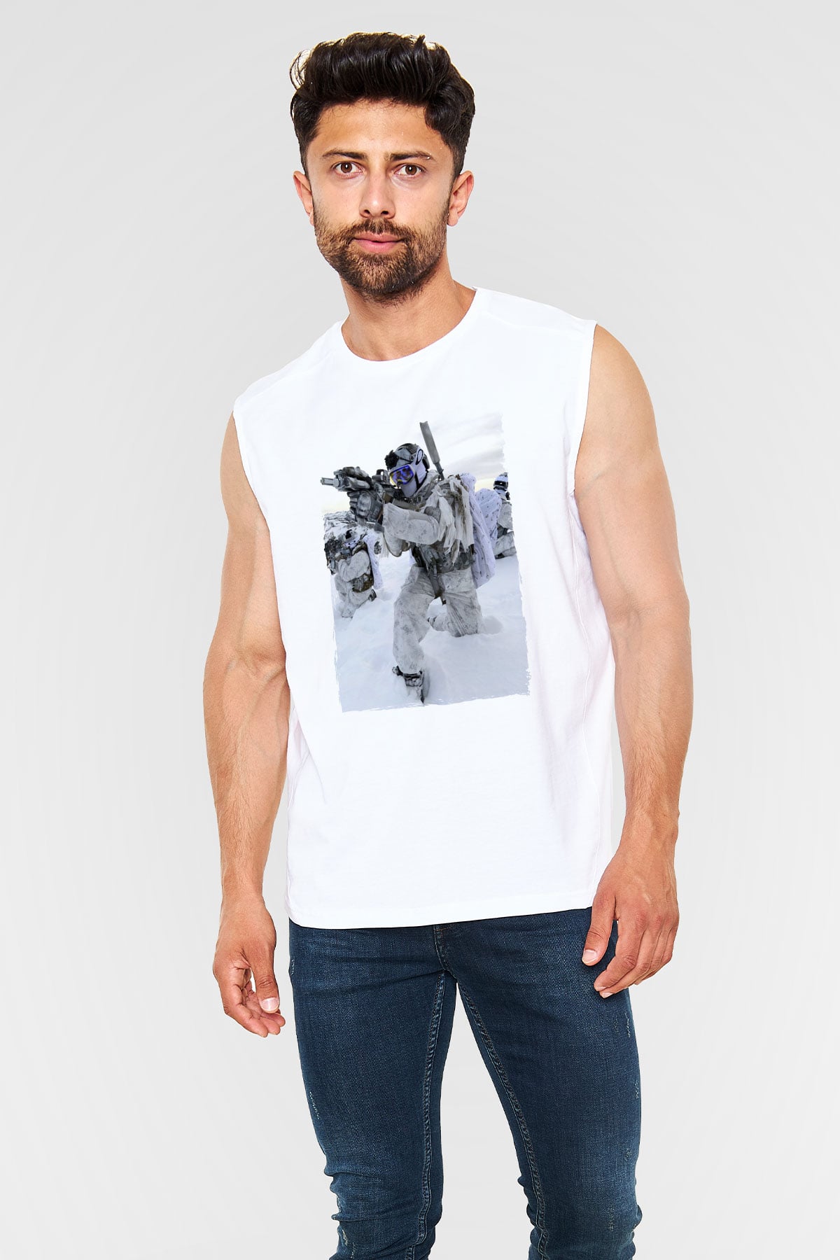 Asker Beyaz Unisex Kolsuz Tişört