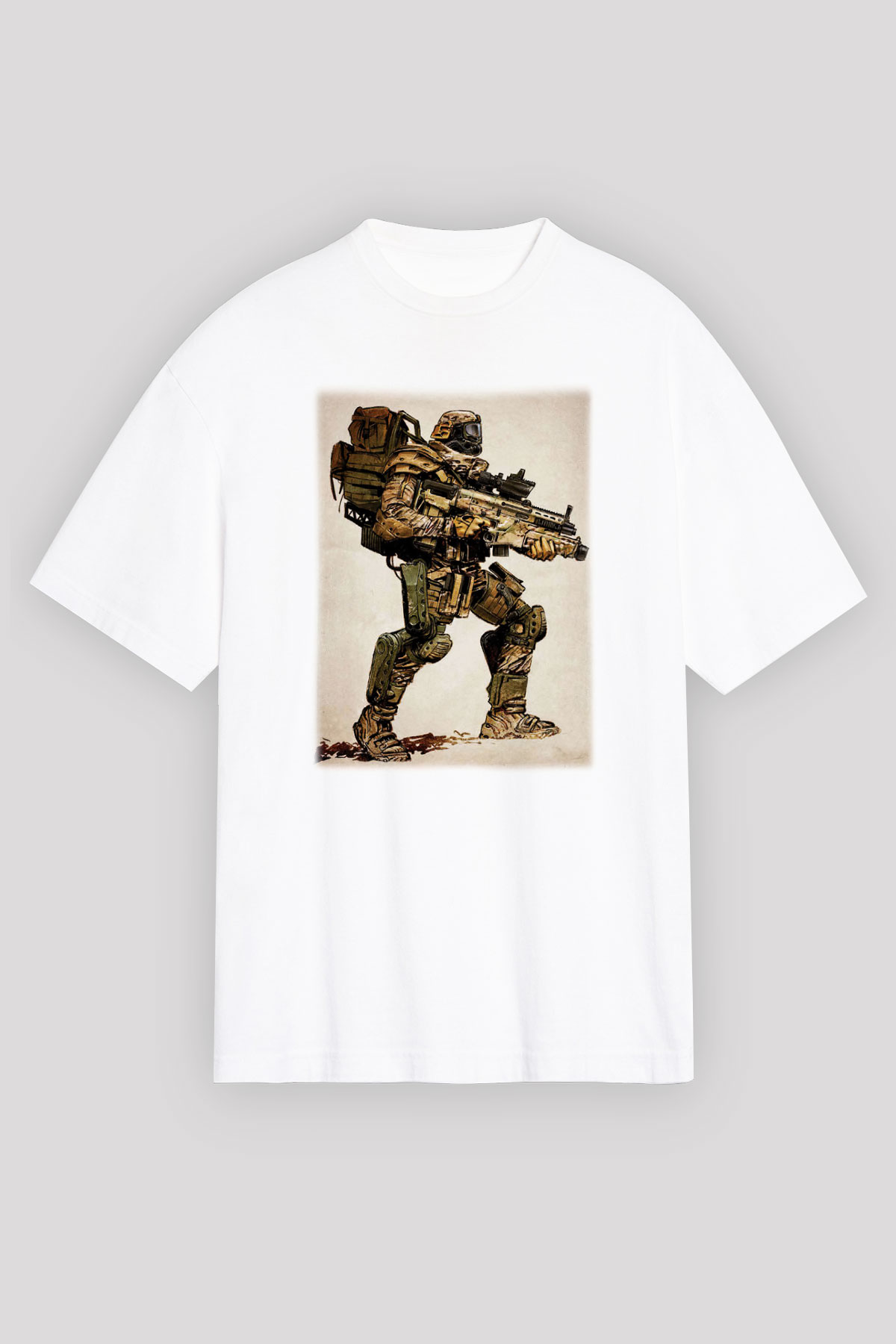 Asker Beyaz Unisex Oversize Tişört T-Shirt