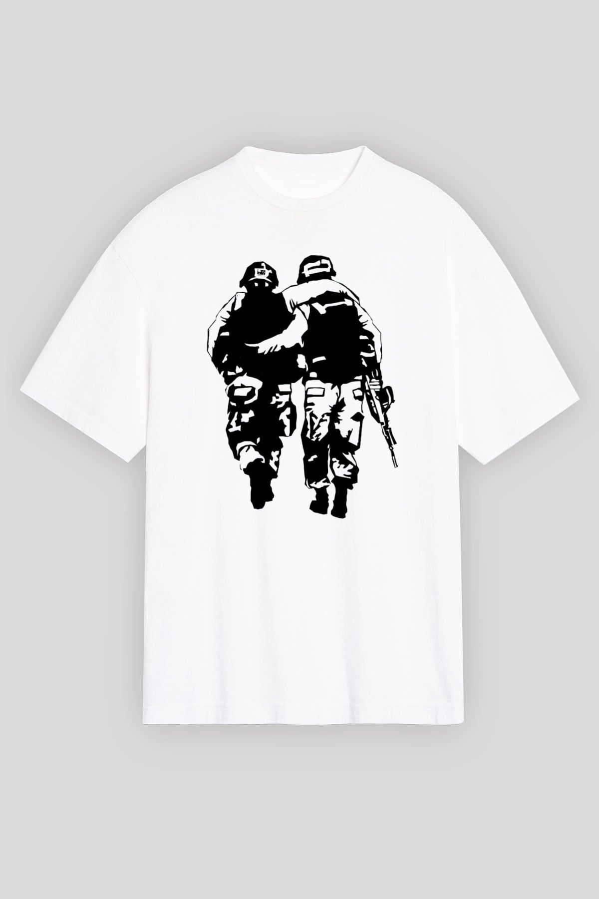 Asker Beyaz Unisex Oversize Tişört T-Shirt