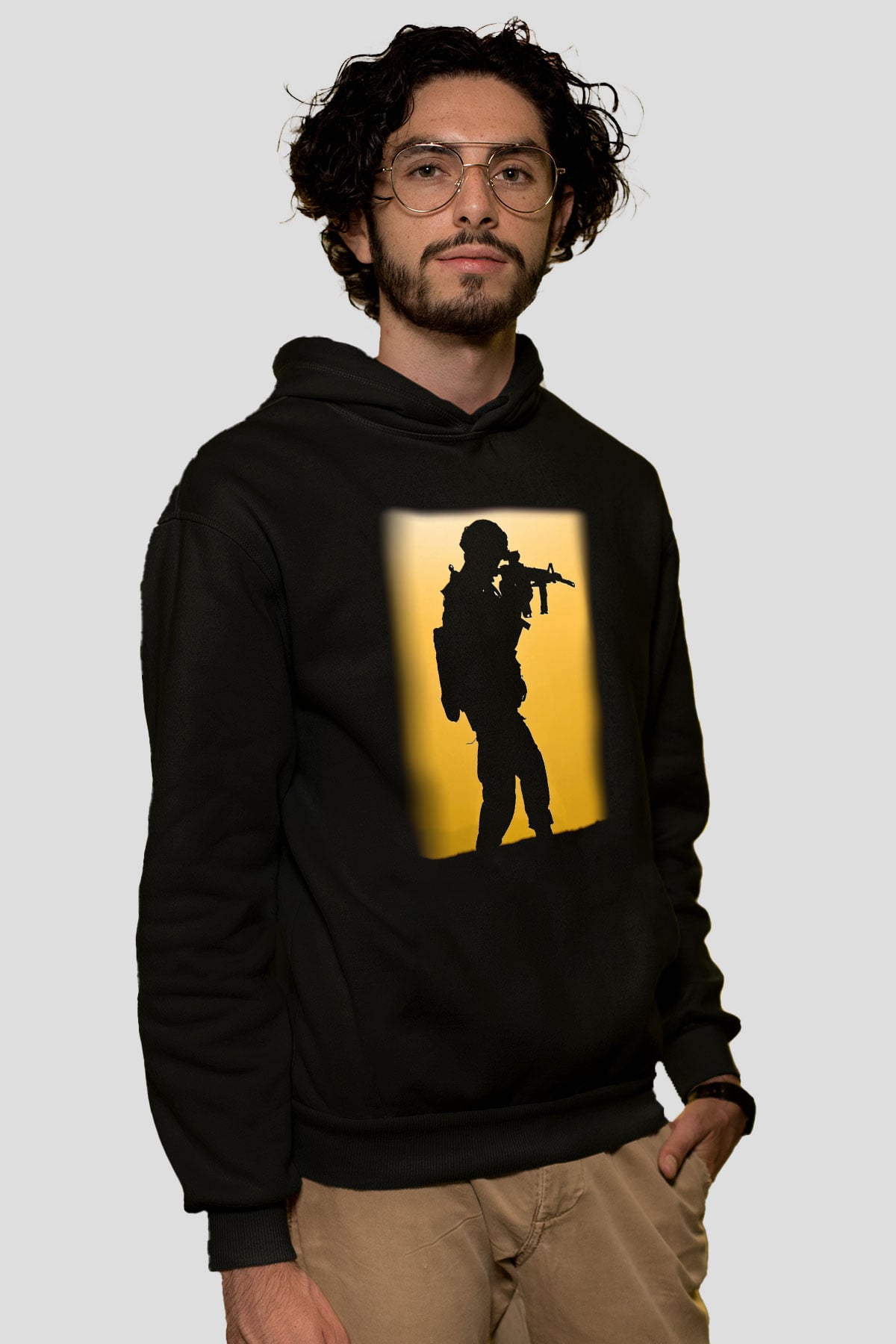 Asker Siyah Unisex Kapşonlu Sweatshirt