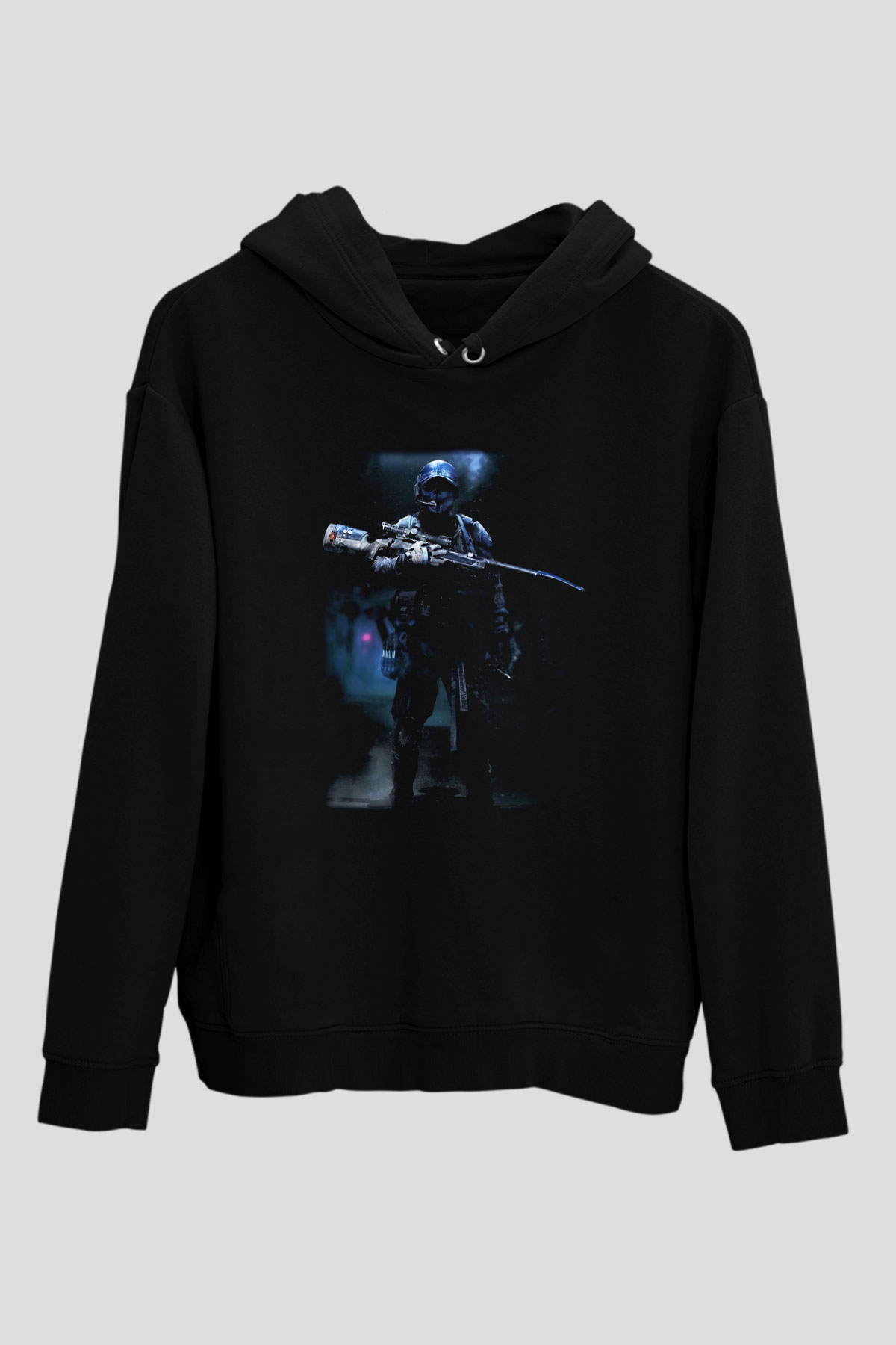 Asker Siyah Unisex Kapşonlu Sweatshirt