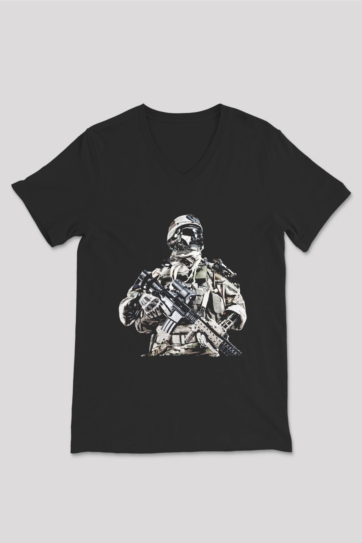 Asker Siyah Unisex V Yaka Tişört