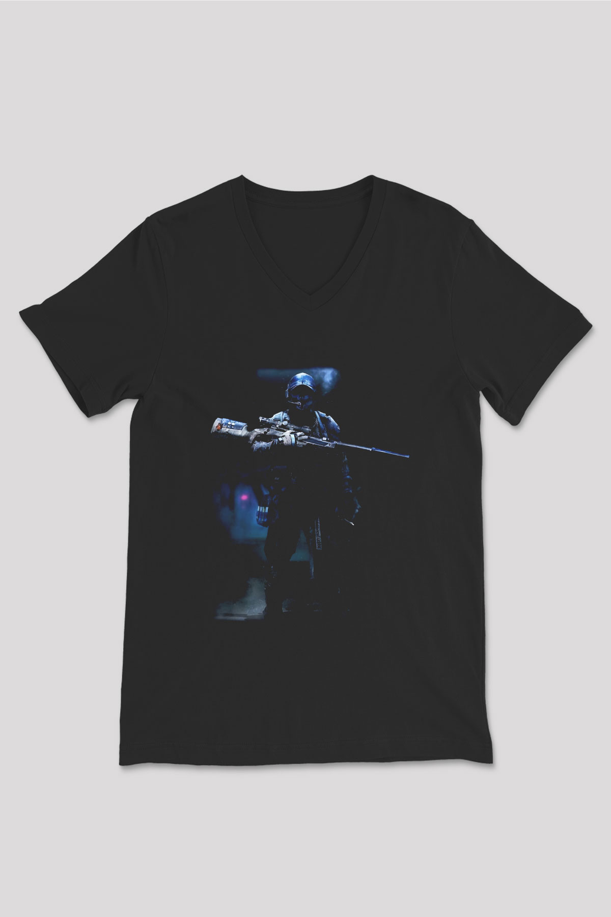 Asker Siyah Unisex V Yaka Tişört T-Shirt