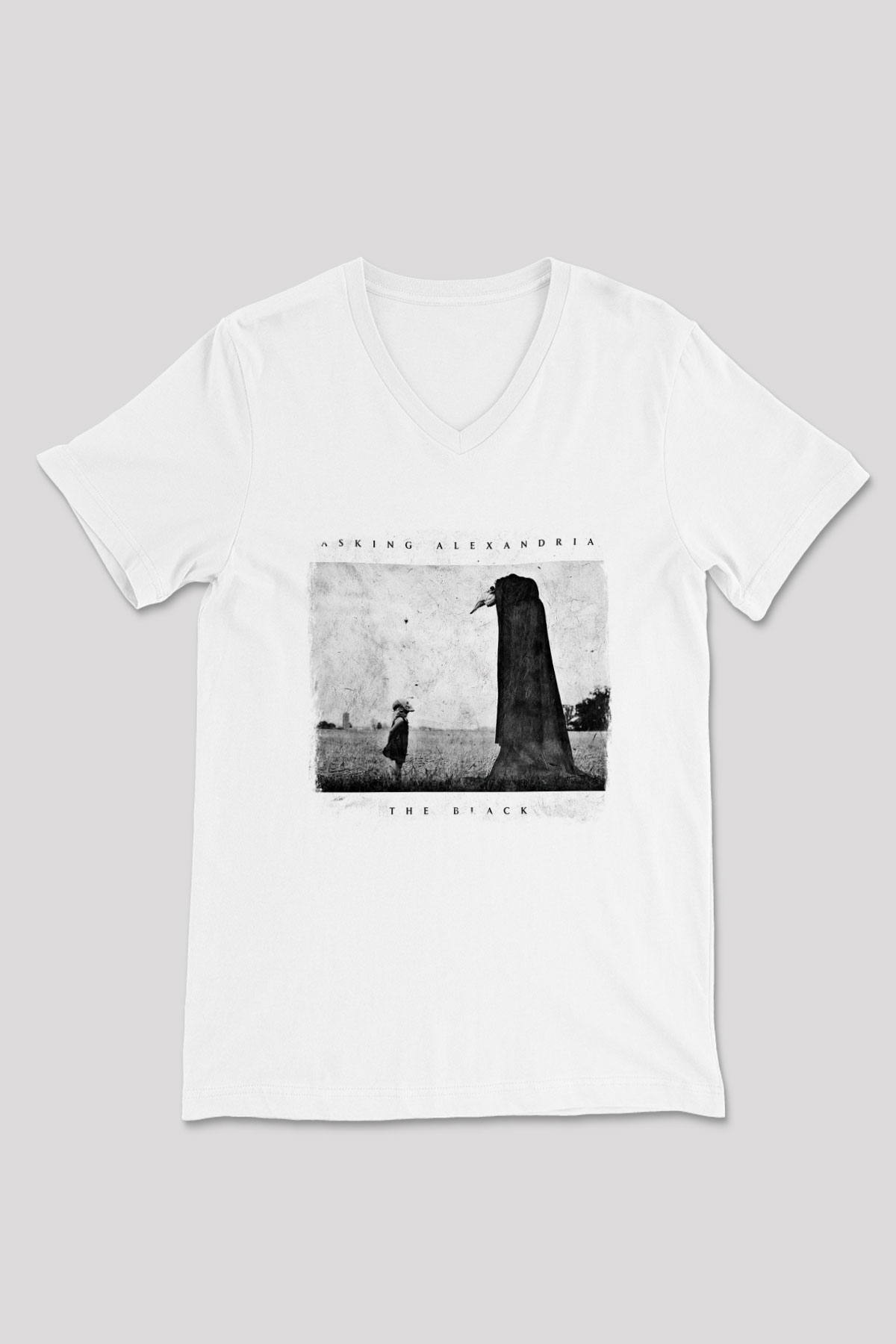 Asking Alexandria Baskılı Unisex Beyaz V Yaka Tişört