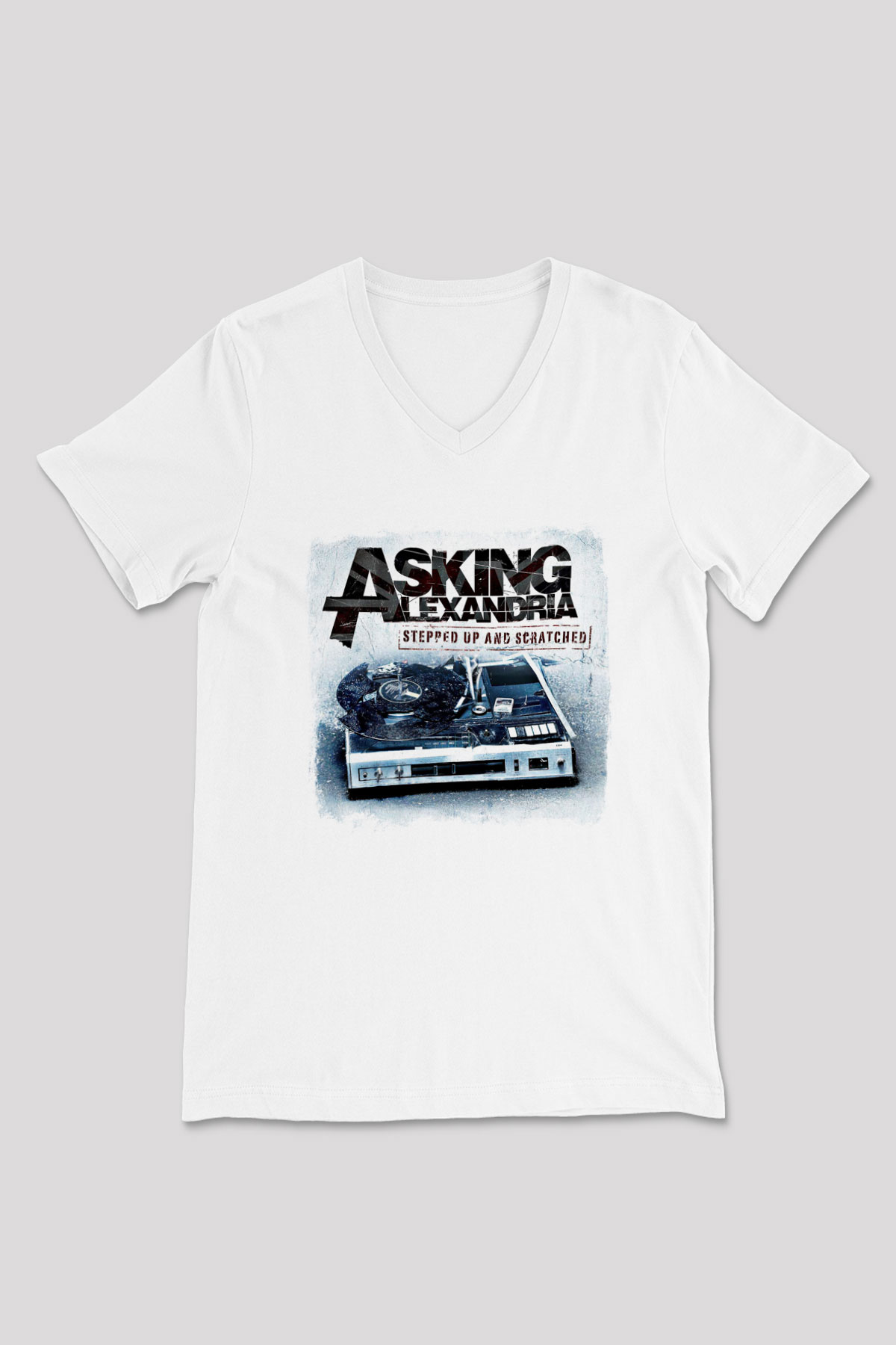 Asking Alexandria Baskılı Unisex Beyaz V Yaka Tişört
