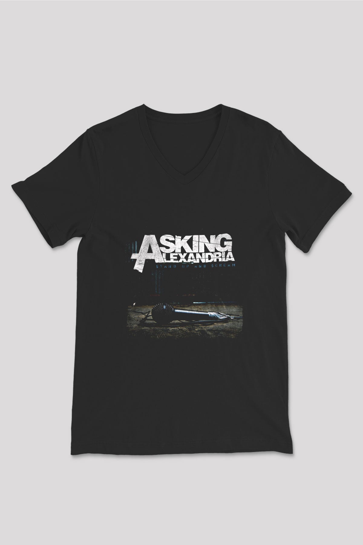 Asking Alexandria Baskılı Unisex Siyah V Yaka Tişört