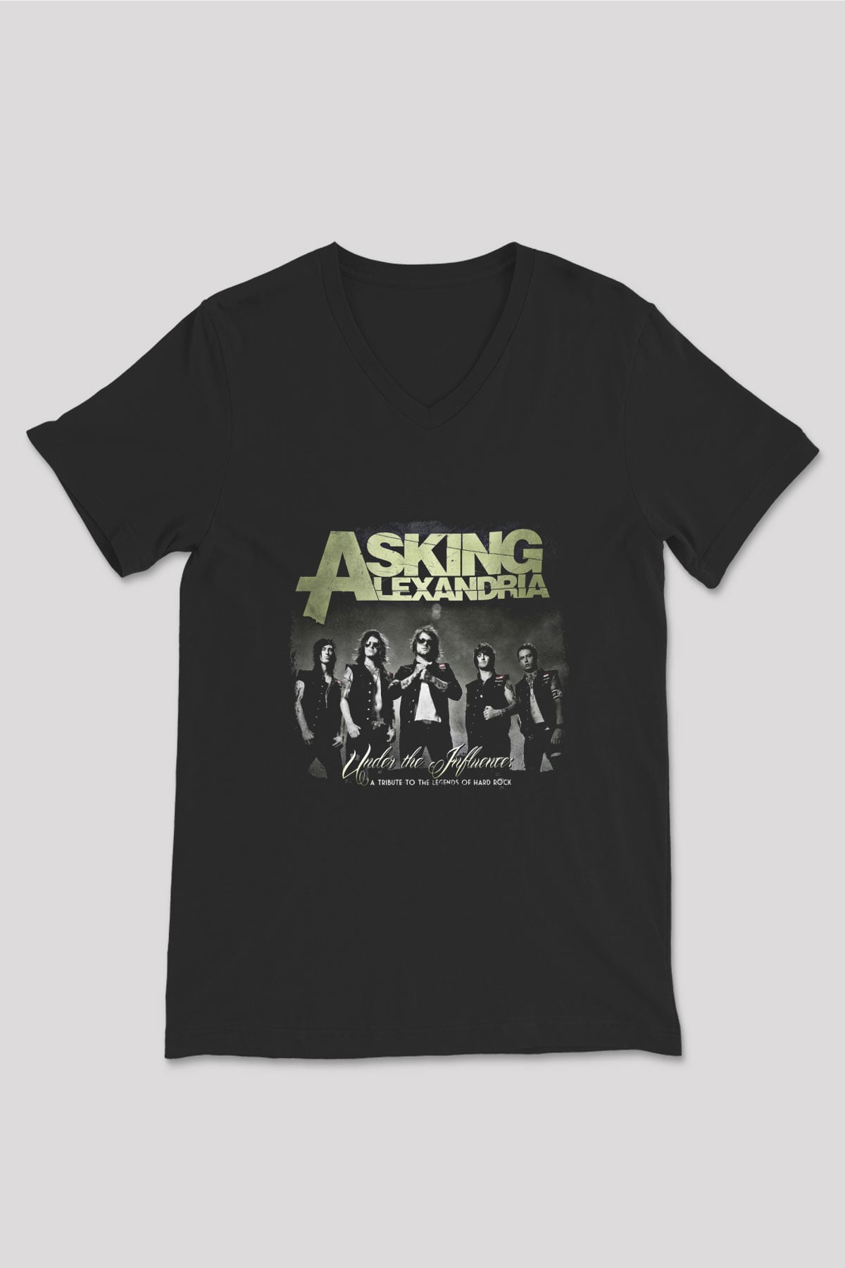 Asking Alexandria Baskılı Unisex Siyah V Yaka Tişört