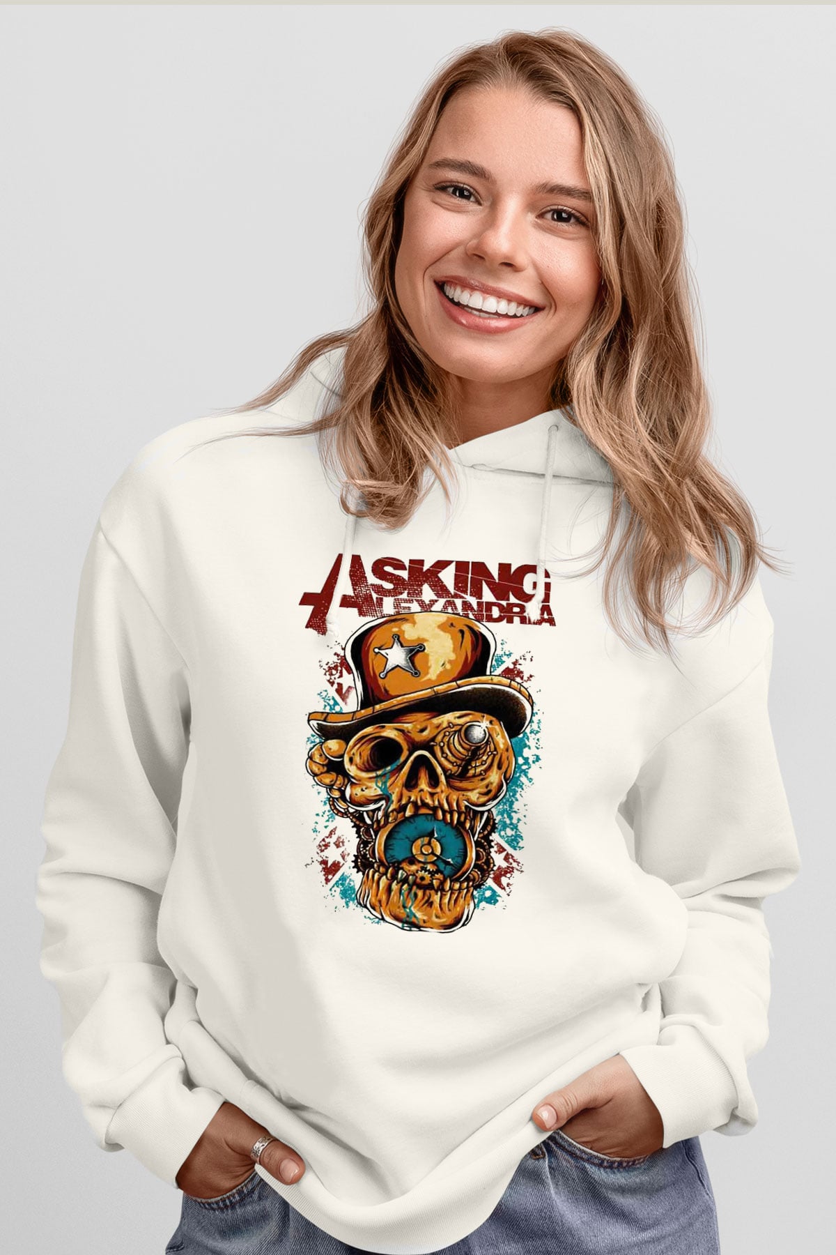 Asking Alexandria Beyaz Unisex Kapüşonlu Sweatshirt