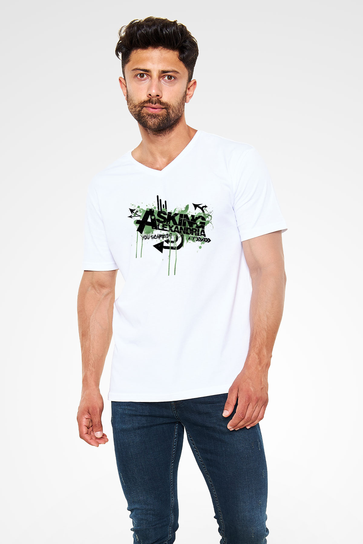 Asking Alexandria Beyaz Unisex V Yaka Tişört