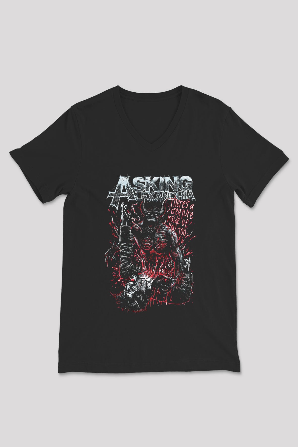 Asking Alexandria Siyah Unisex V Yaka Tişört T-Shirt