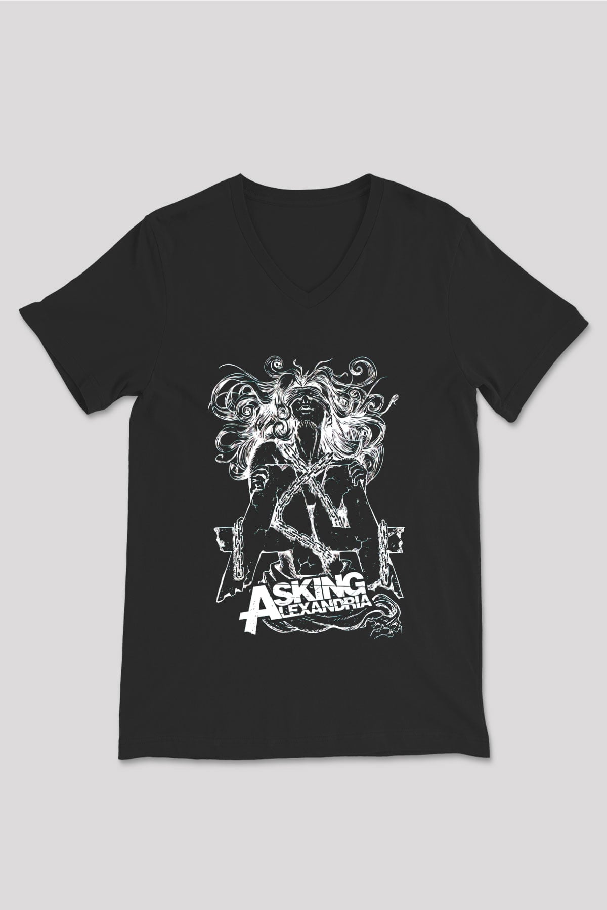 Asking Alexandria Siyah Unisex V Yaka Tişört T-Shirt