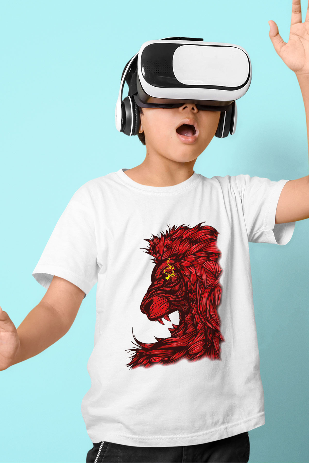 Aslan Baskılı Beyaz Unisex Çocuk Tişört
