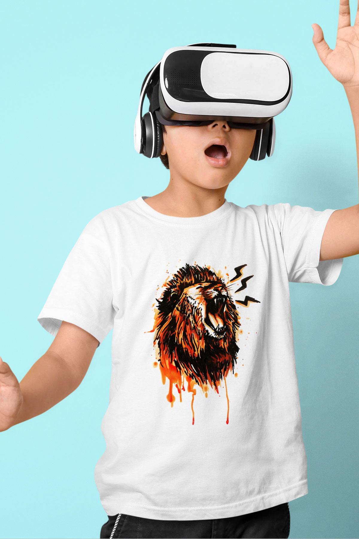 Aslan Baskılı Beyaz Unisex Çocuk Tişört