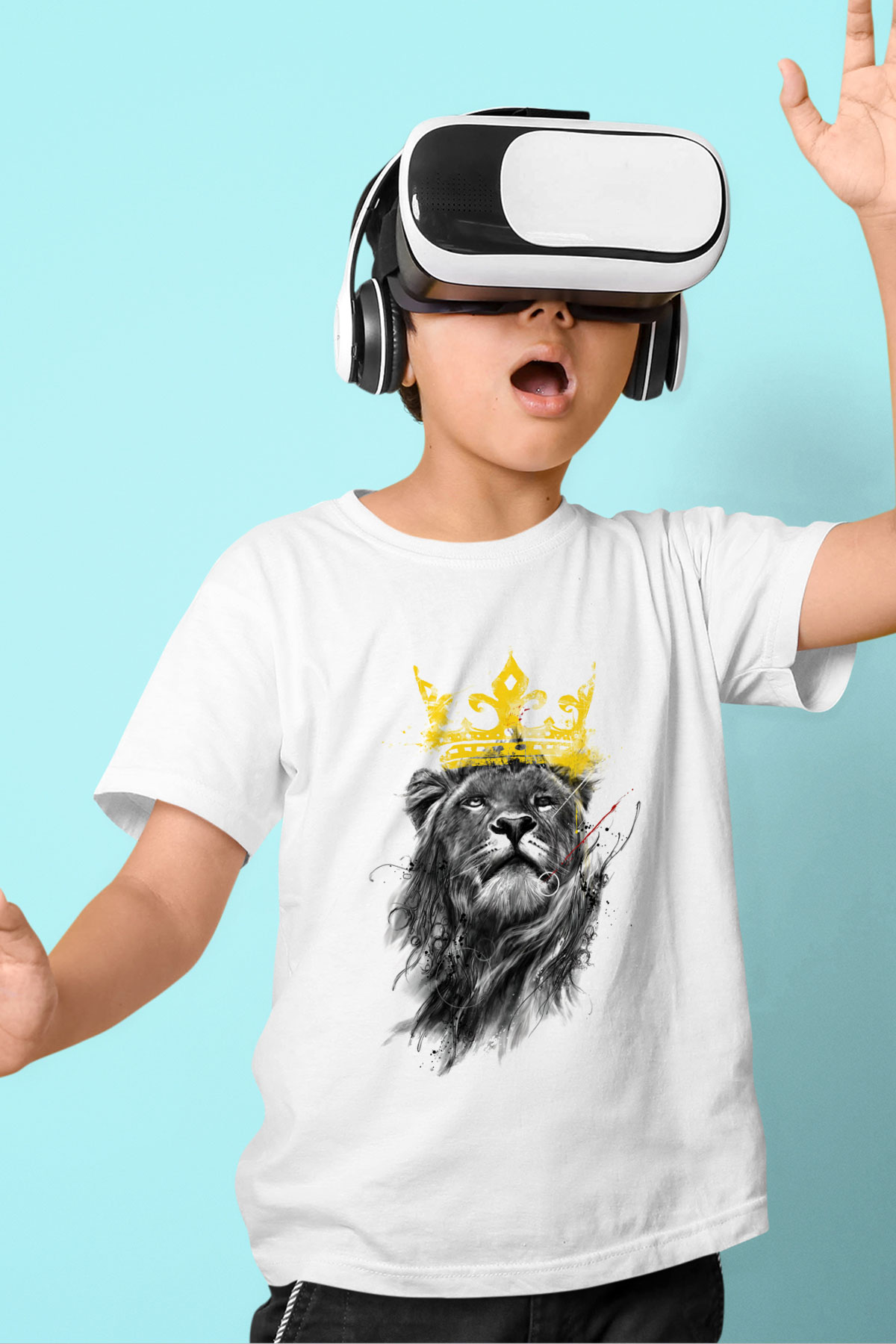 Aslan Baskılı Beyaz Unisex Çocuk Tişört