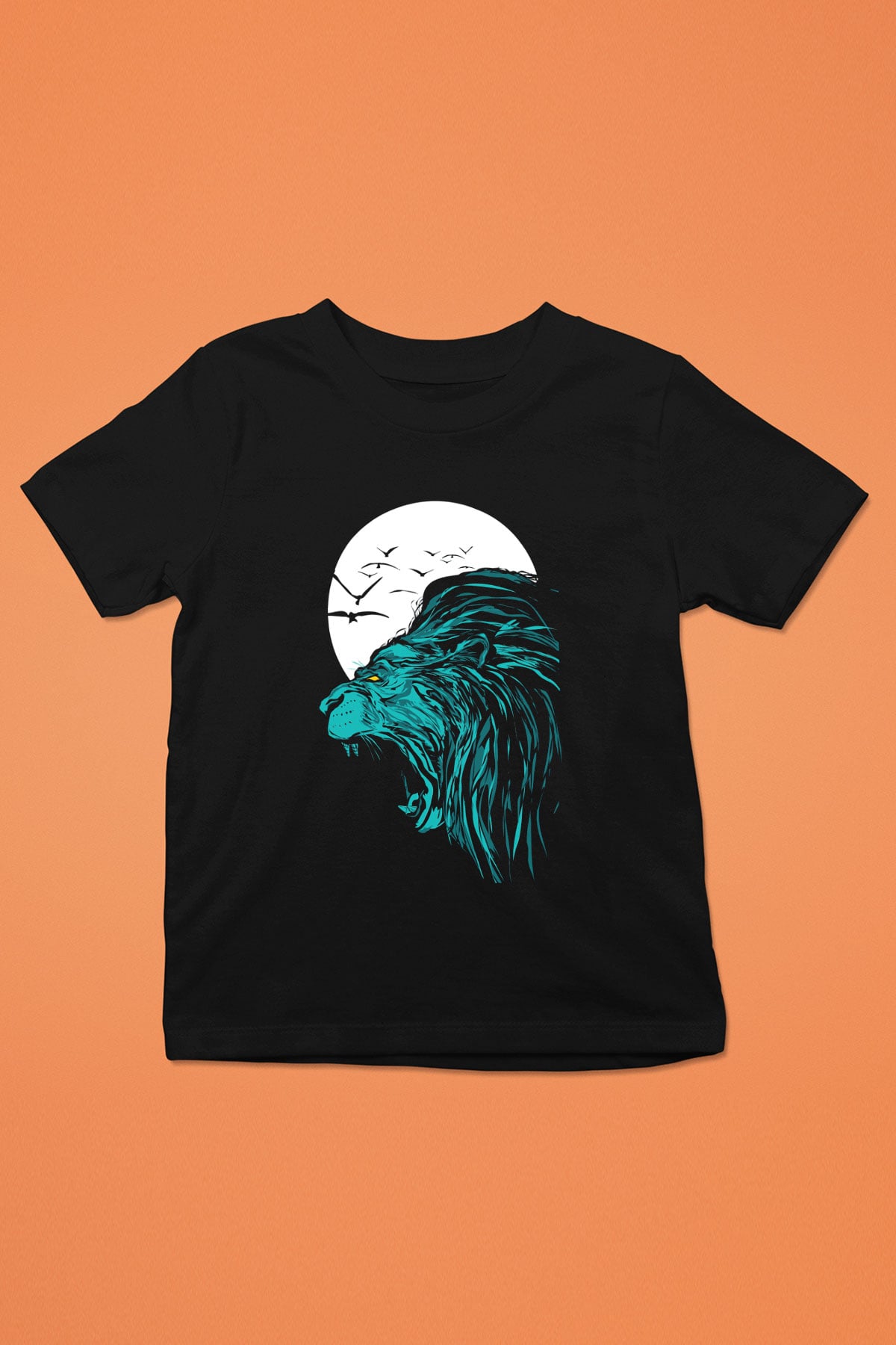 Aslan Baskılı Siyah Unisex Çocuk Tişört