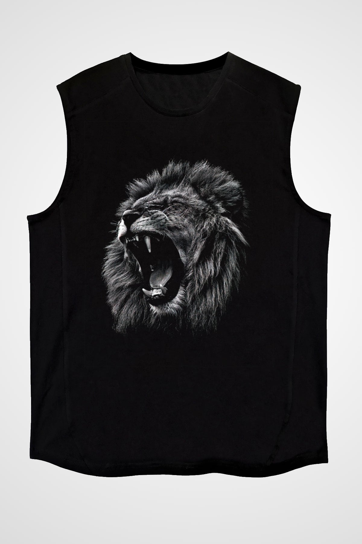 Aslan Baskılı Unisex Siyah  Kolsuz Tişört