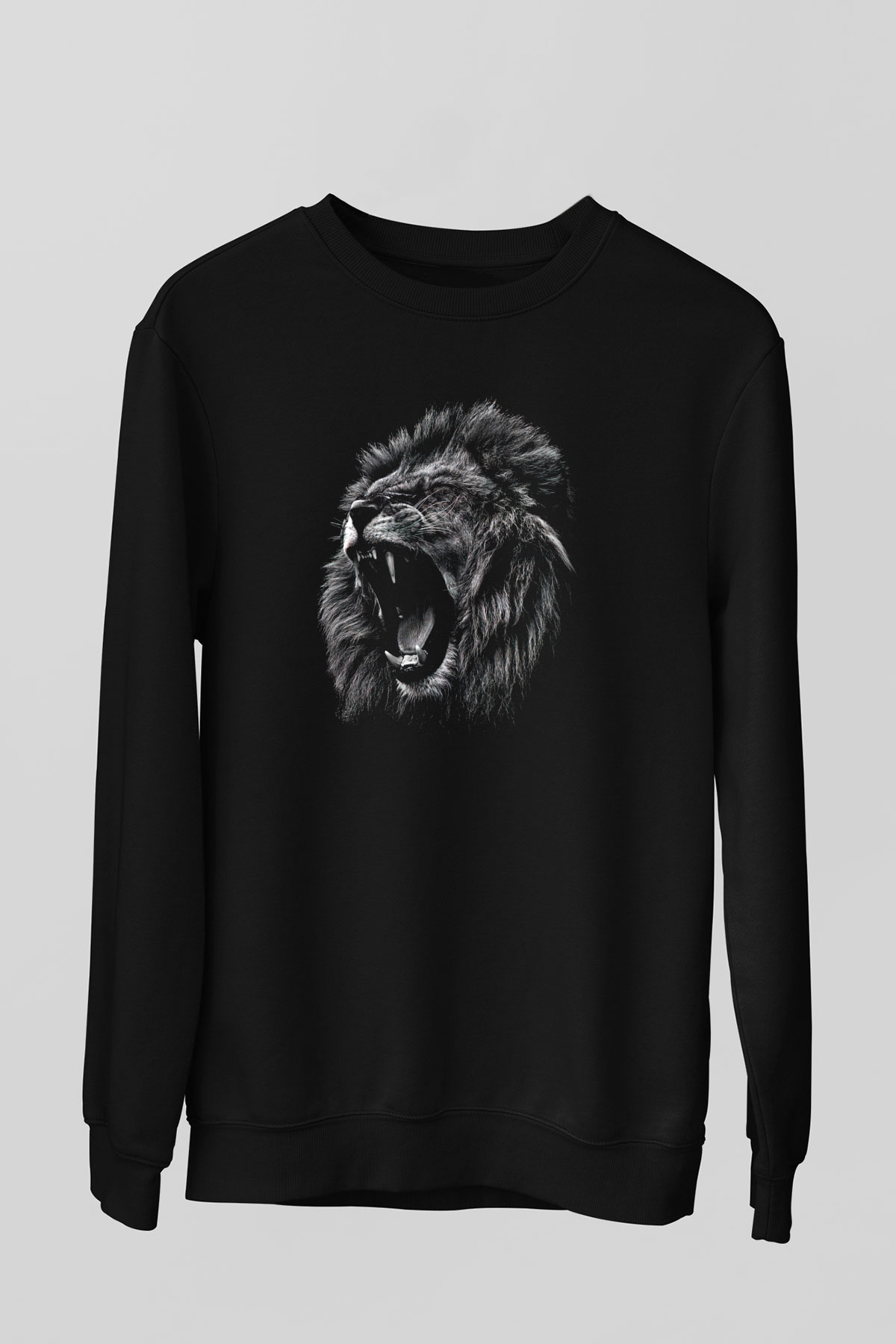 Aslan Baskılı Unisex Siyah  Sweatshirt