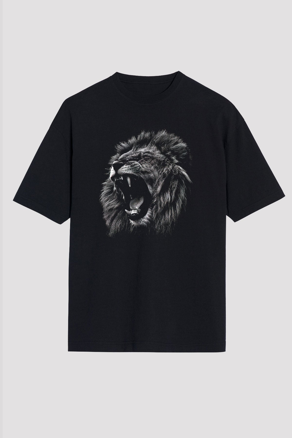 Aslan Baskılı Unisex Siyah Tişört