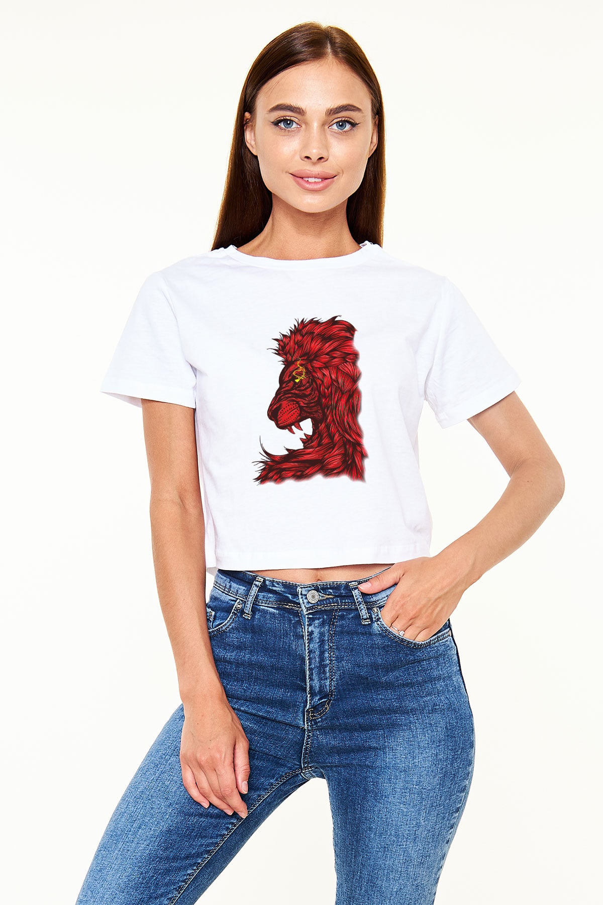 Aslan Beyaz Croptop Tişört