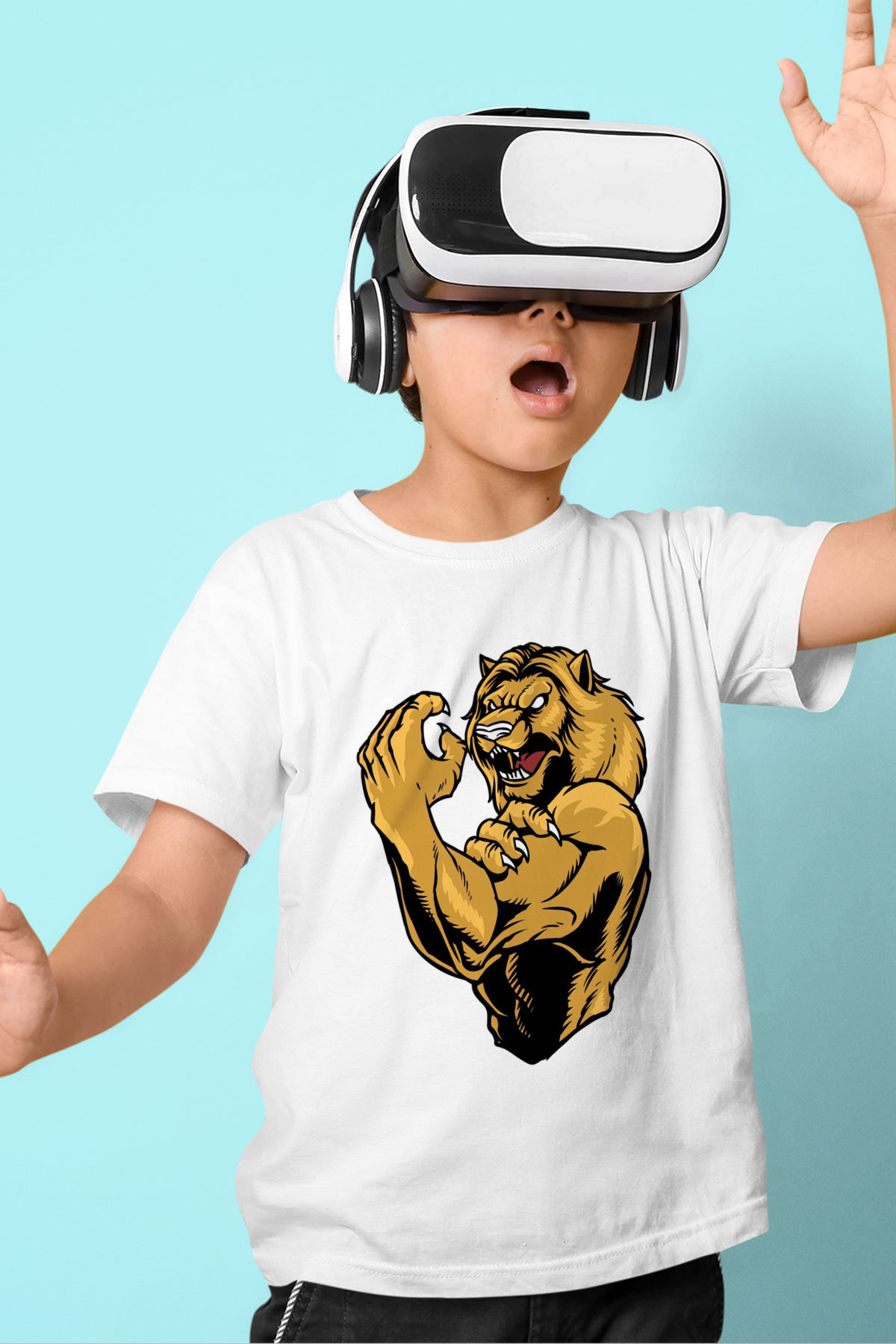 Aslan Beyaz Unisex Çocuk Tişört