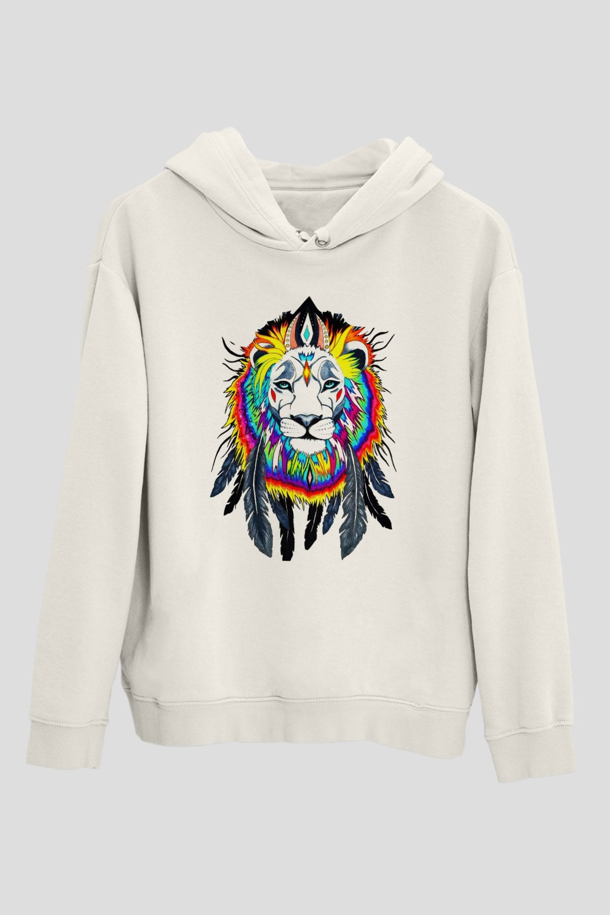 Aslan Beyaz Unisex Kapşonlu Sweatshirt