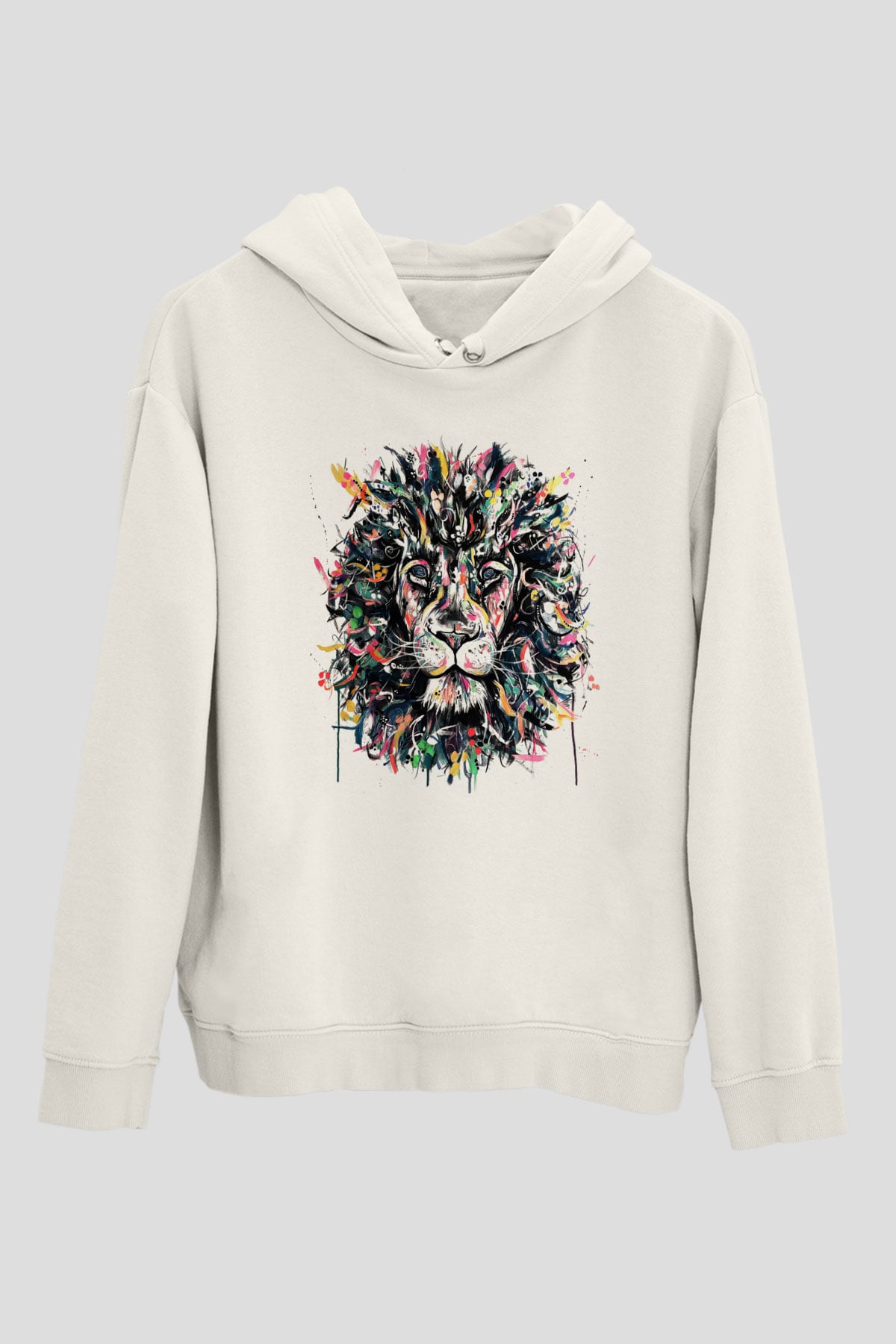 Aslan Beyaz Unisex Kapşonlu Sweatshirt
