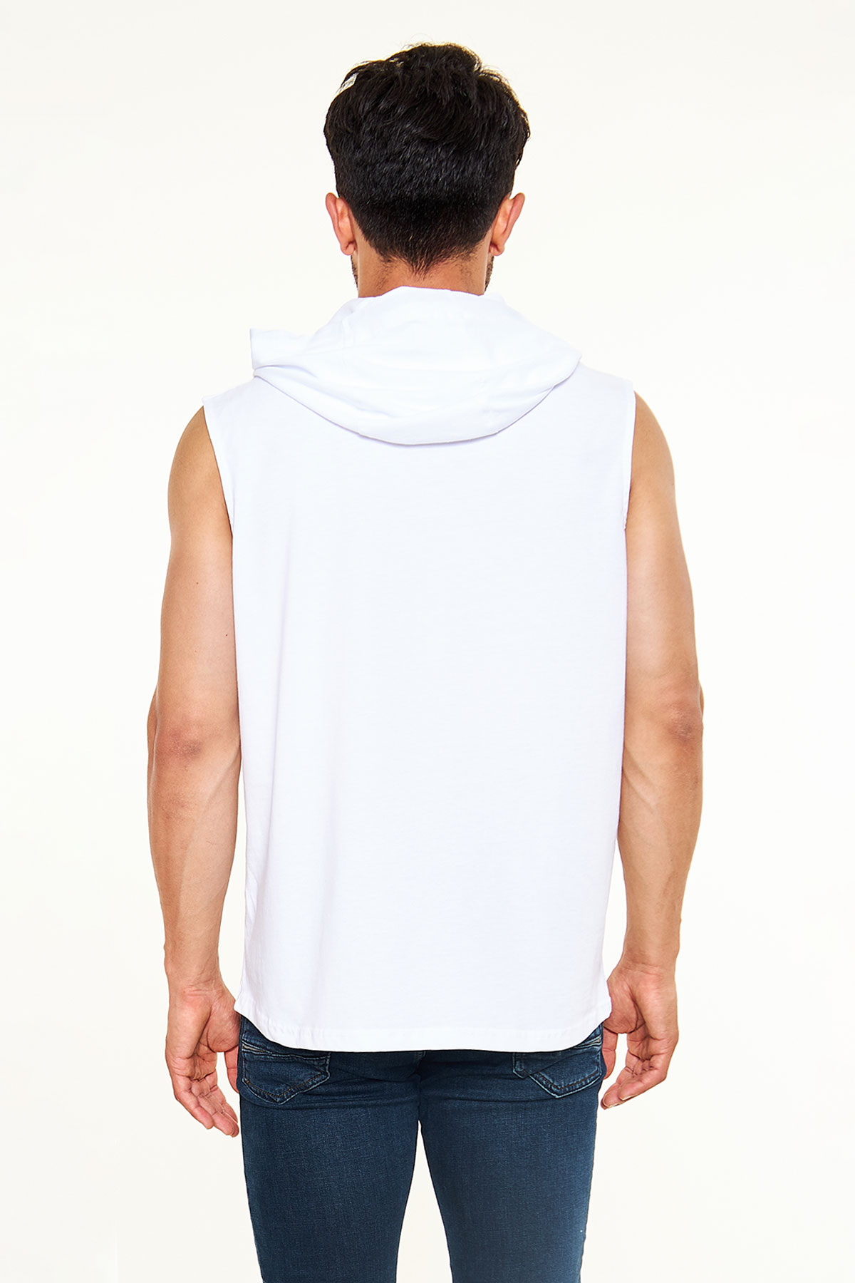 Aslan Beyaz Unisex Kapüşonlu Kolsuz Tişört