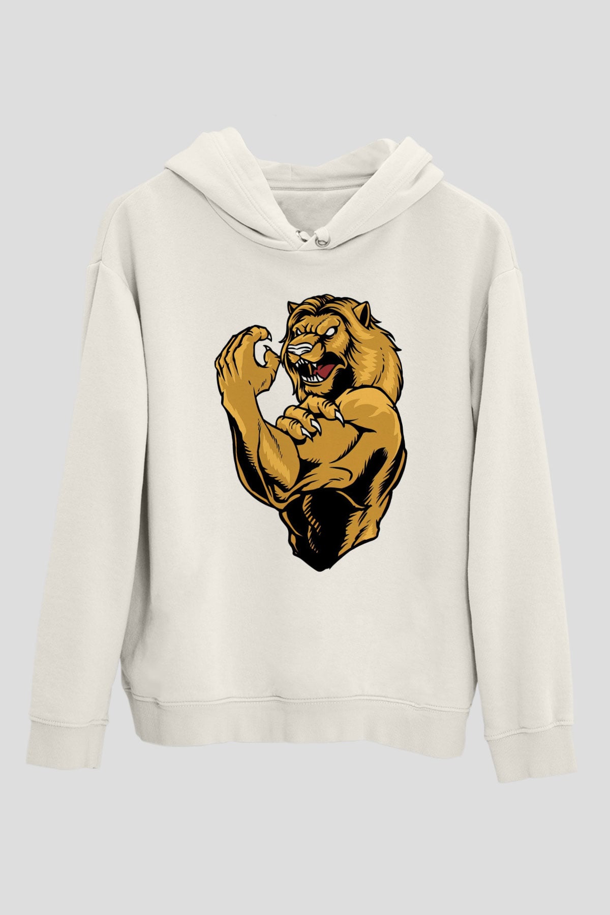 Aslan Beyaz Unisex Kapüşonlu Sweatshirt