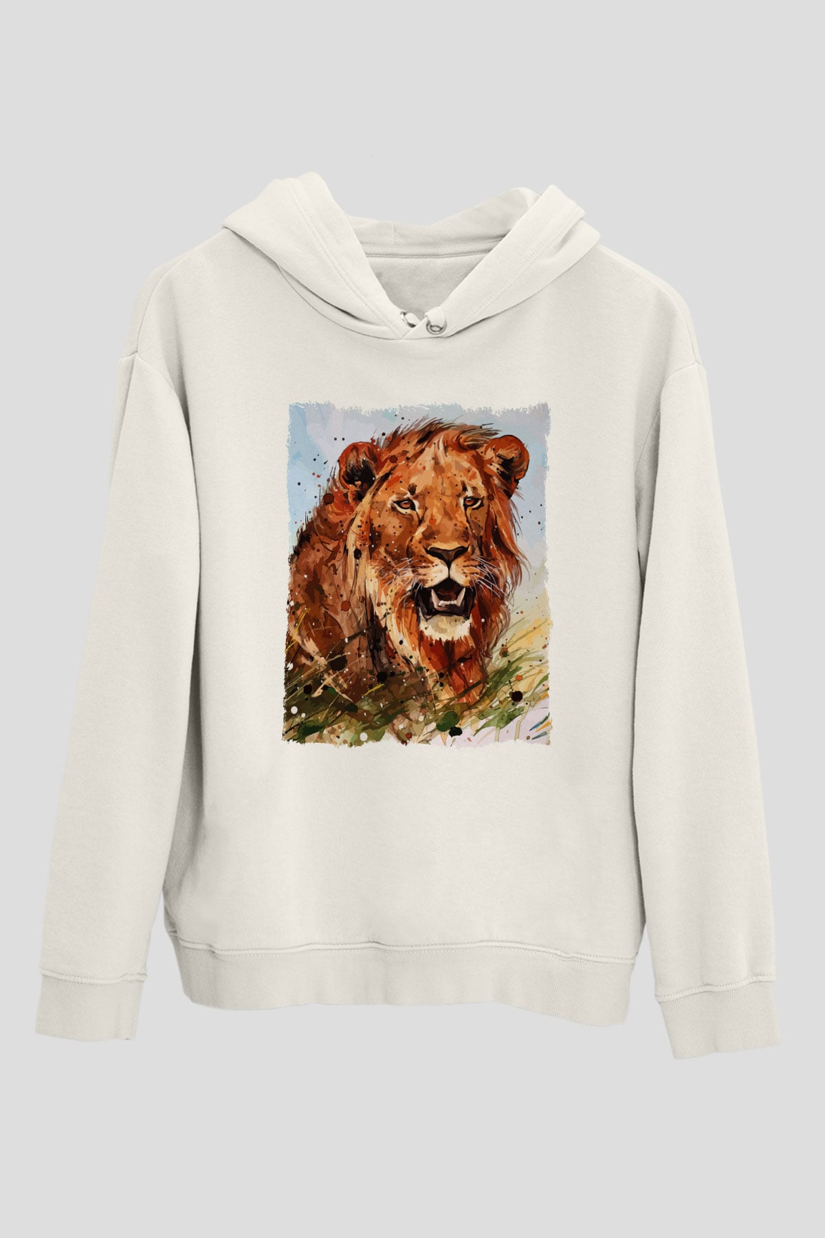 Aslan Beyaz Unisex Kapüşonlu Sweatshirt