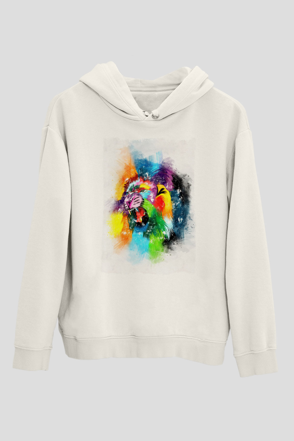 Aslan Beyaz Unisex Kapüşonlu Sweatshirt