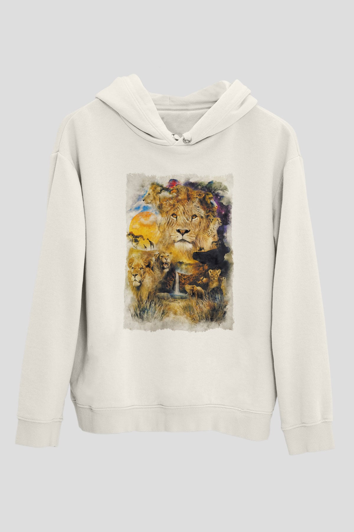 Aslan Beyaz Unisex Kapüşonlu Sweatshirt