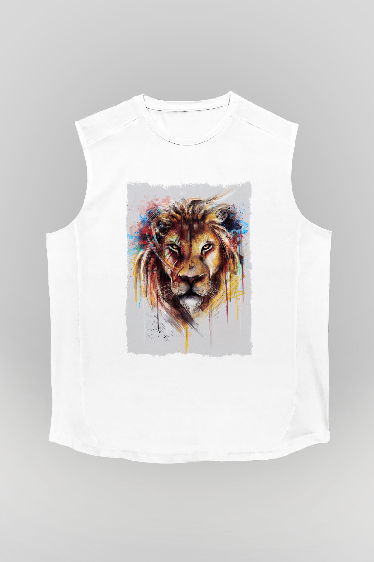 Aslan Beyaz Unisex Kolsuz Tişört