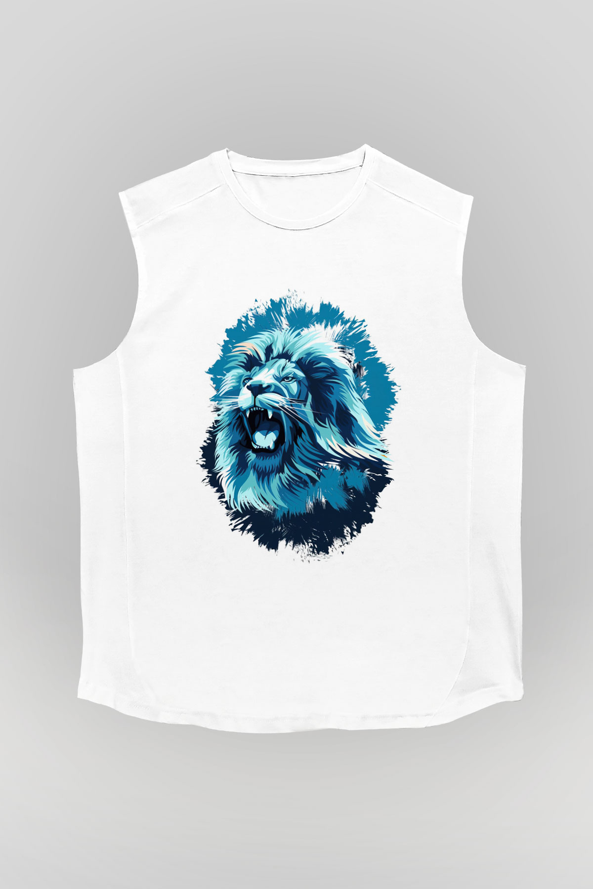 Aslan Beyaz Unisex Kolsuz Tişört