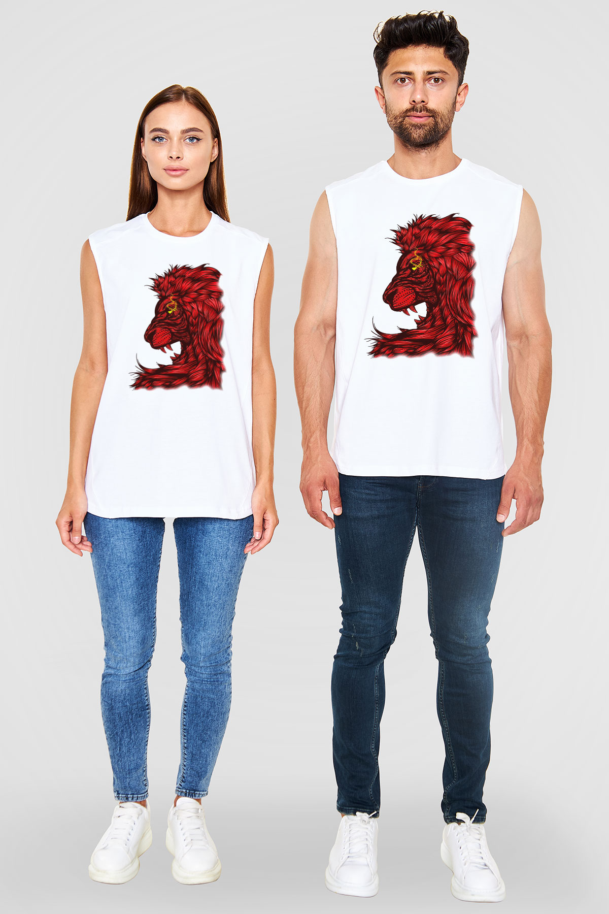 Aslan Beyaz Unisex Kolsuz Tişört