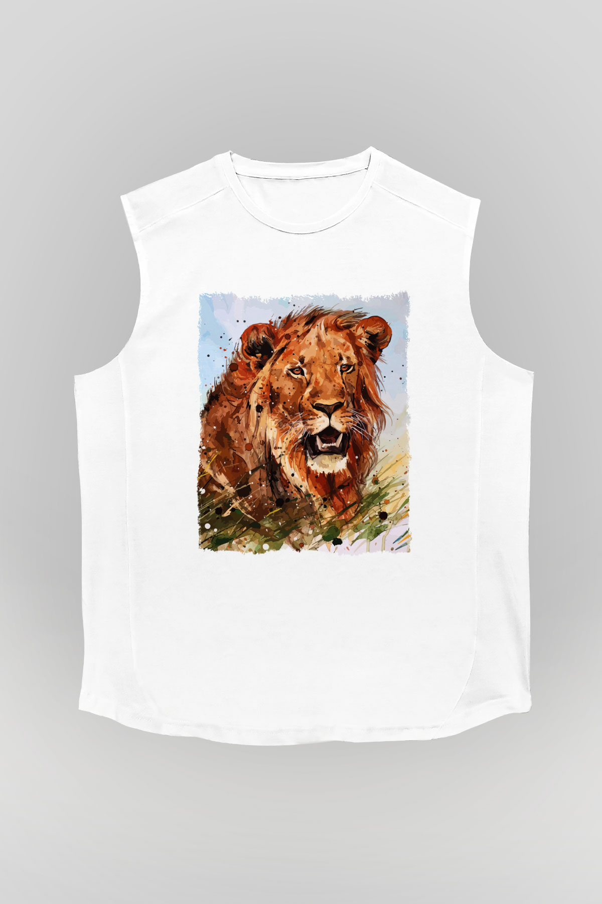Aslan Beyaz Unisex Kolsuz Tişört