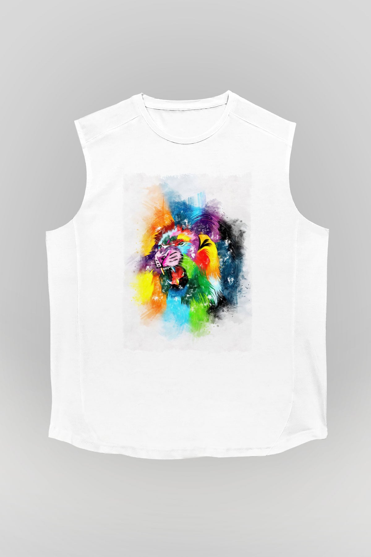 Aslan Beyaz Unisex Kolsuz Tişört