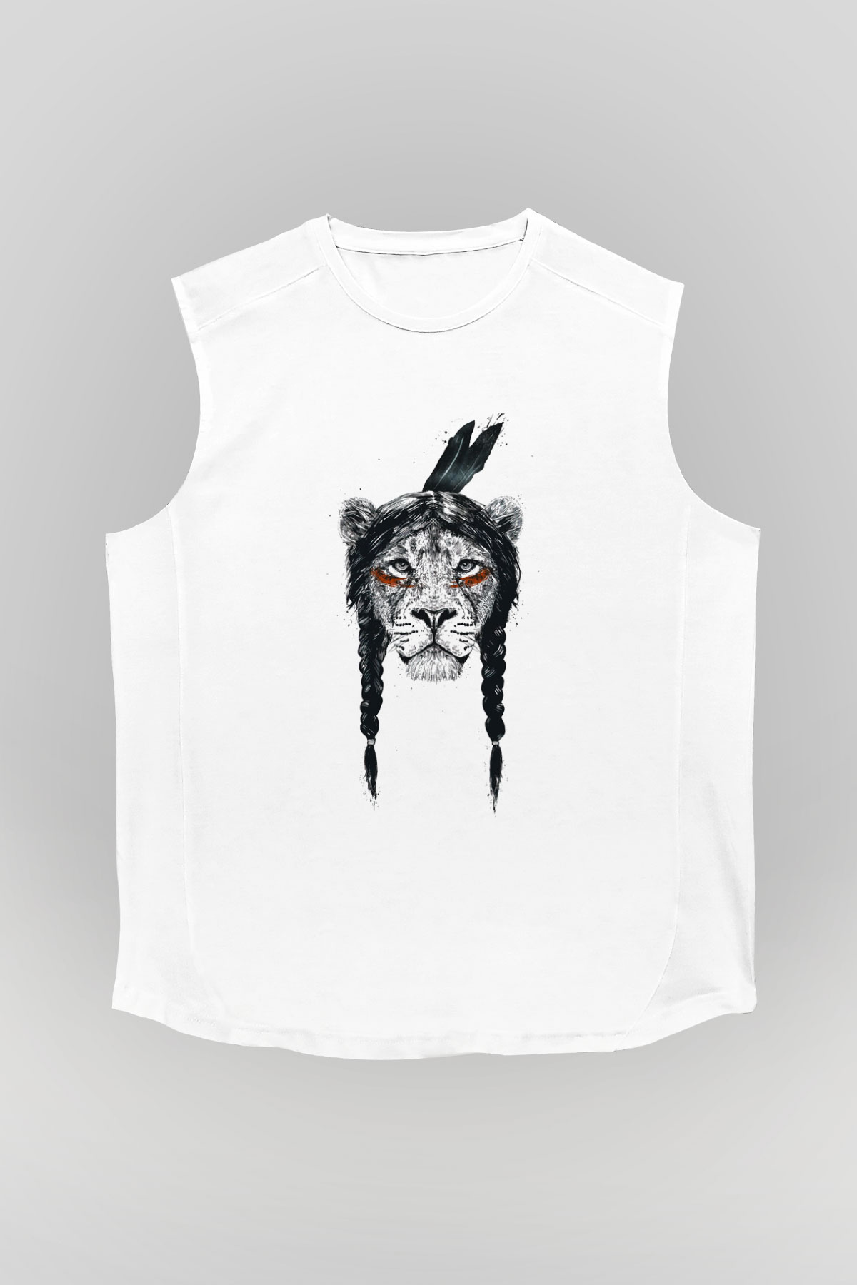 Aslan Beyaz Unisex Kolsuz Tişört