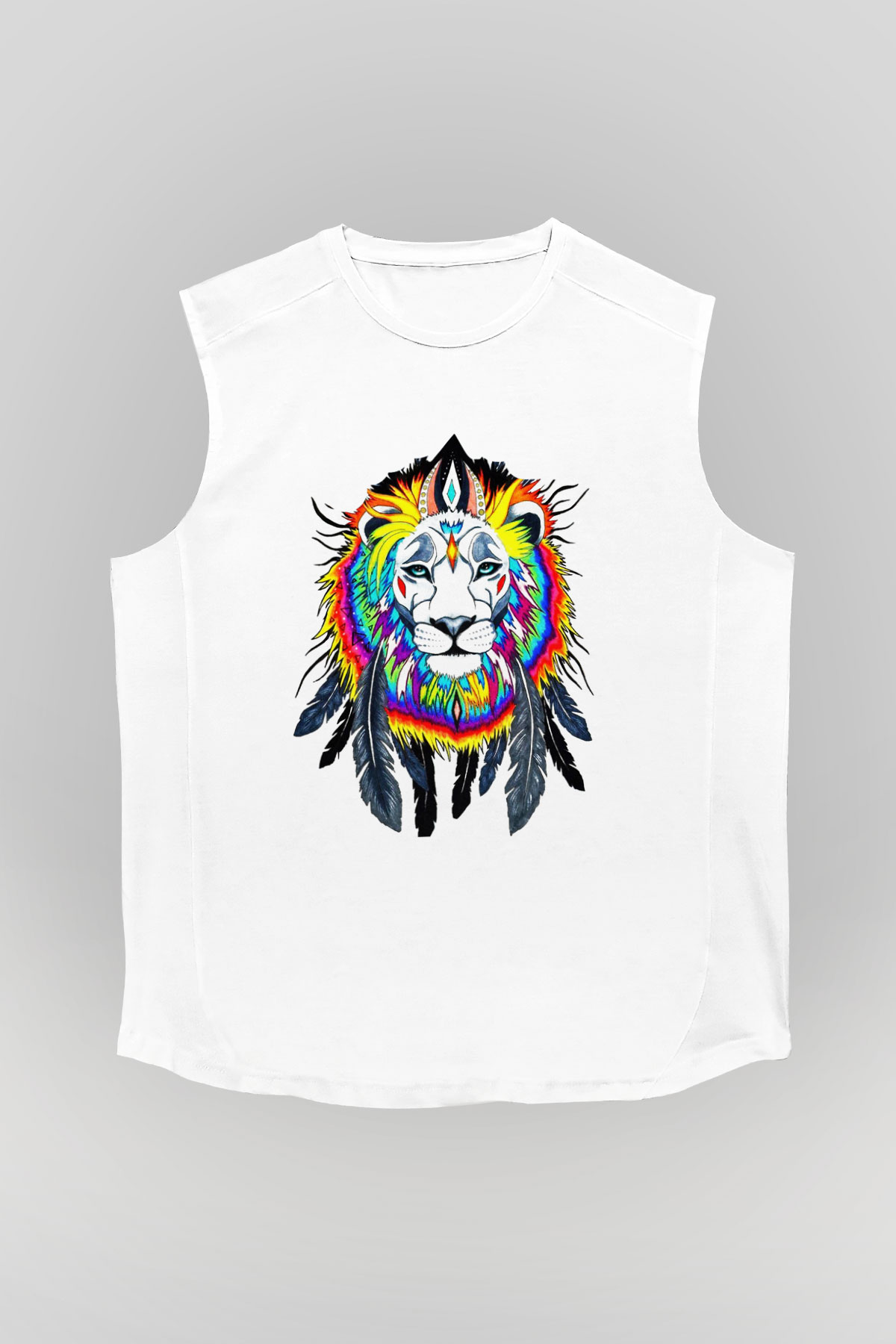 Aslan Beyaz Unisex Kolsuz Tişört